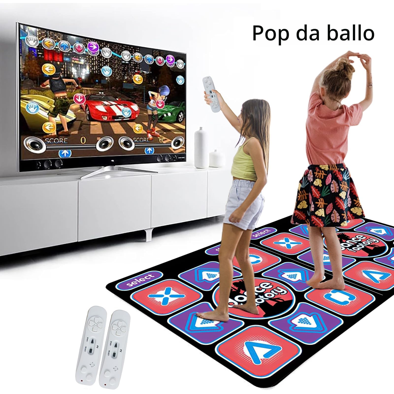 Tappetino da ballo 2 in 1 per TV e PC, doppio tappetino da ballo per bambini adulti, t-apis di d-anse interattivo con 2 controller di gioco, 100 canzoni e 65 giochi, per fitness, danza e festa