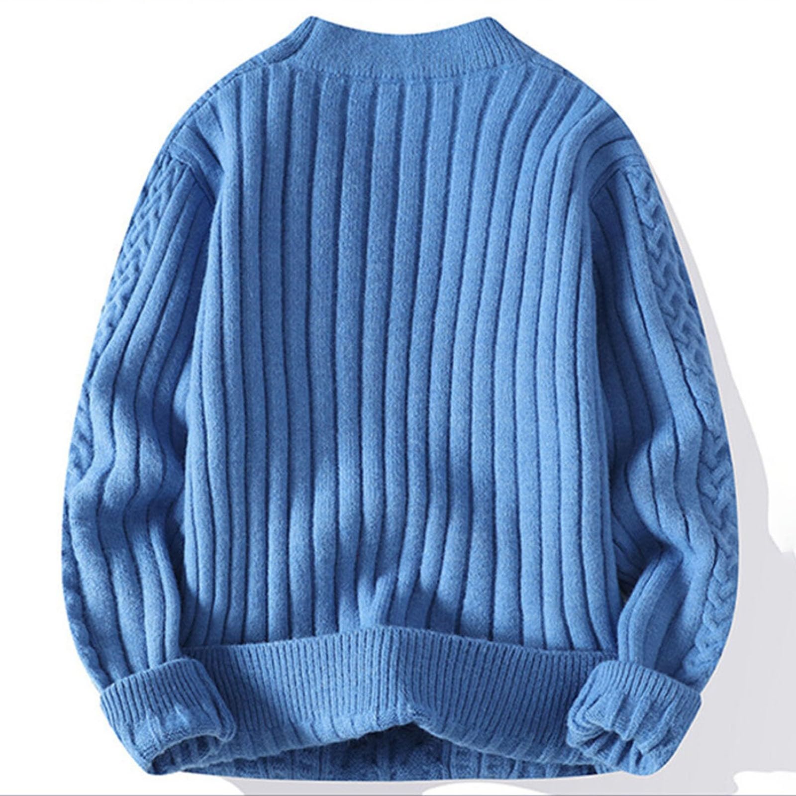 Generisch Jersey de punto jacquard para hombre, cuello redondo, sudadera con puños, patrón trenzado, jersey de invierno, corte regular, camiseta básica de manga larga, monocolor