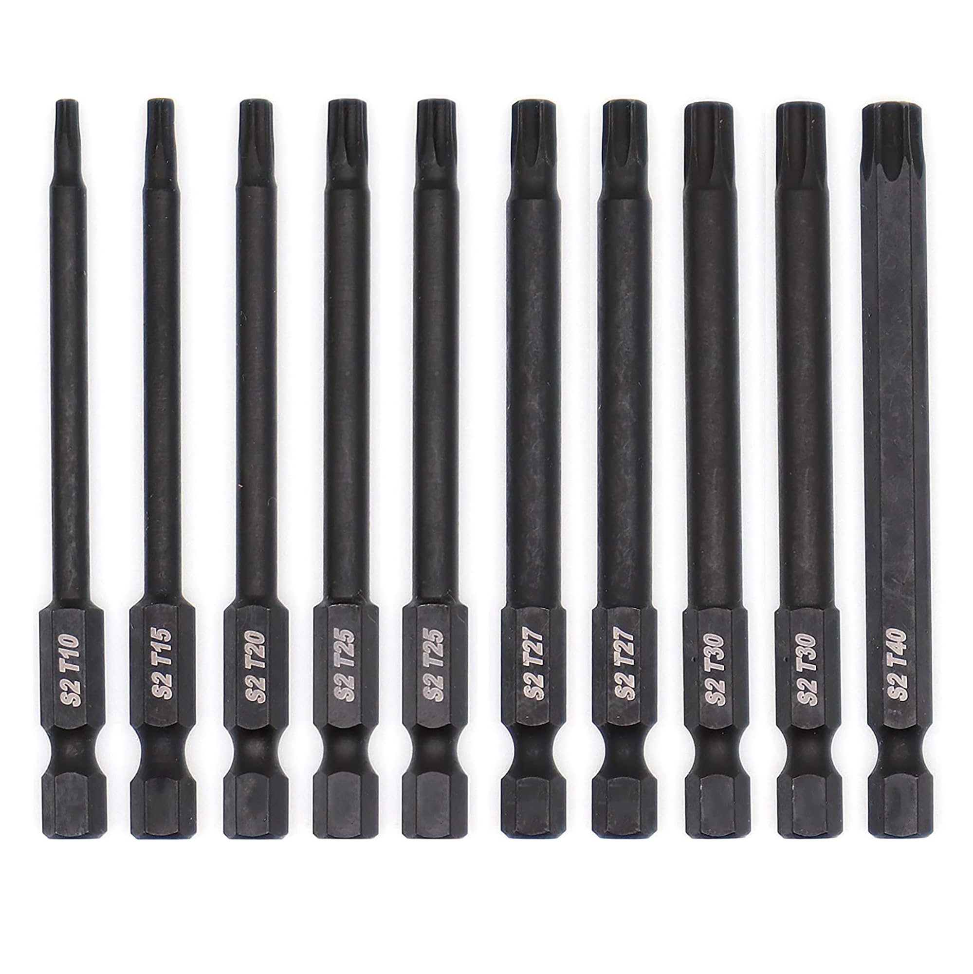 Dekton 10pc Torx S2 Steel Impact Drive Power Bits 75mm Long Bit T10 - T40