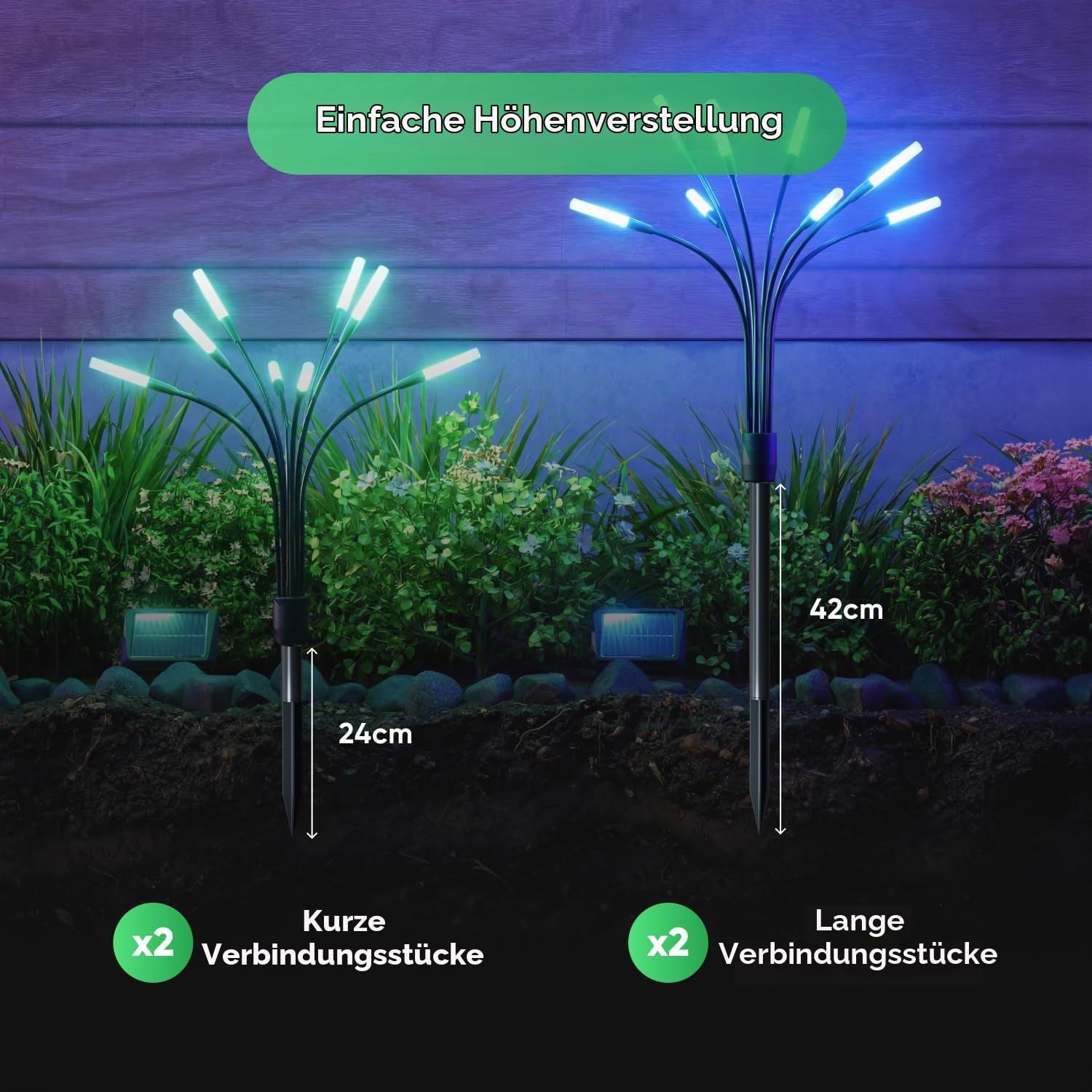 Nanoleaf Solarlampen für Außen Garten (2er Set) mit Fernbedienung, 8 adressierban warmweißem/multicolor LEDs, Firefly Solarlicht, Timer & Szenen, IP65 wasserdicht, Gartenlichter für Weg, Hof, Terrasse