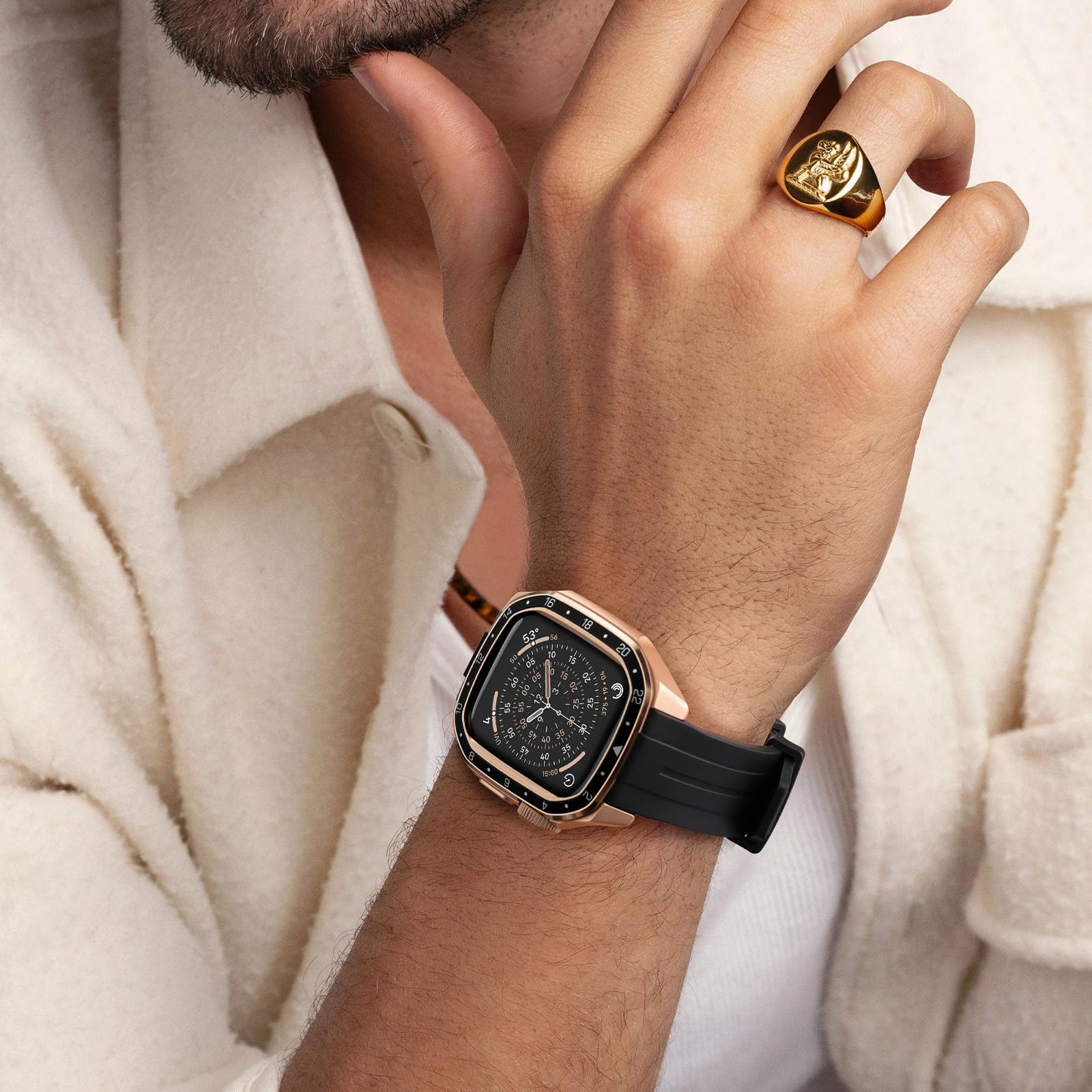 Bandletic Metallgehäuse Hülle mit Armband kompatibel mit Apple Watch 44mm SE3 SE2 SE 6 5 4, Robuste Sport Schutzhülle für iWatch Series 44mm, Silikon Ersatzarmbänder mit Metallgehäuse für Herren