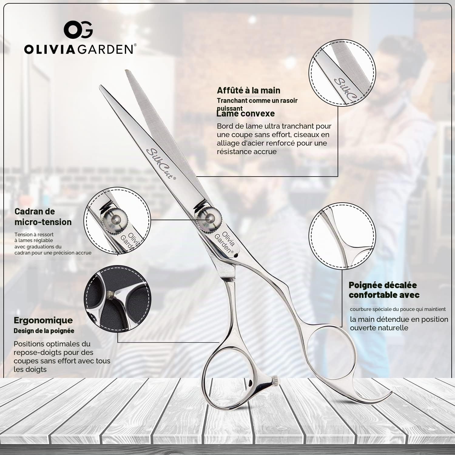 Olivia Garden SilkCut Ciseau Taille 5.75" Lames Convexes Acier Japonais Poignée Ergonomique