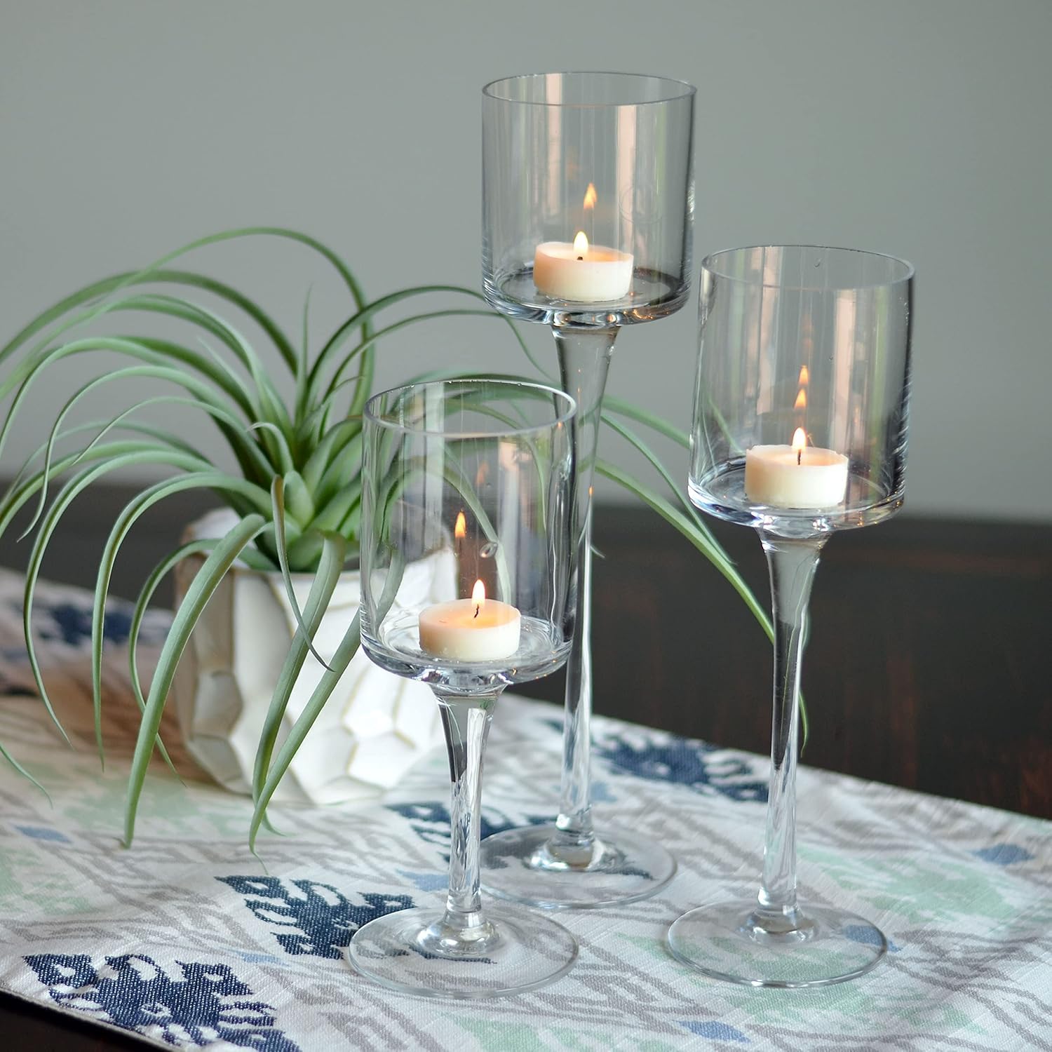 Glass Candle Holders - Set of 3 for Table Centerpiece -6