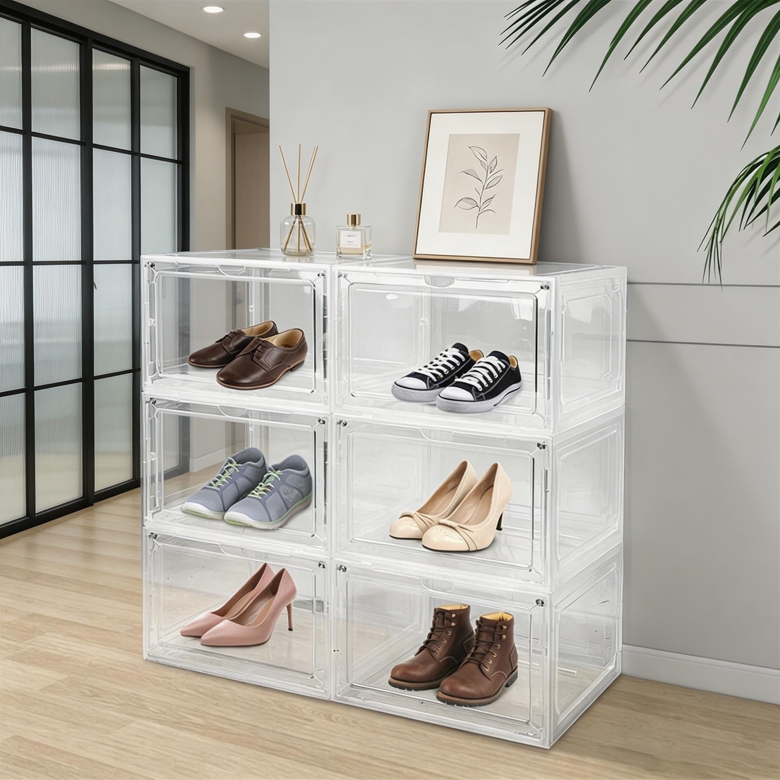 TYNGBT Multi-Purpose Clear Plastic Storage Boxes Stackable Organizer for Shoes and Small Items
