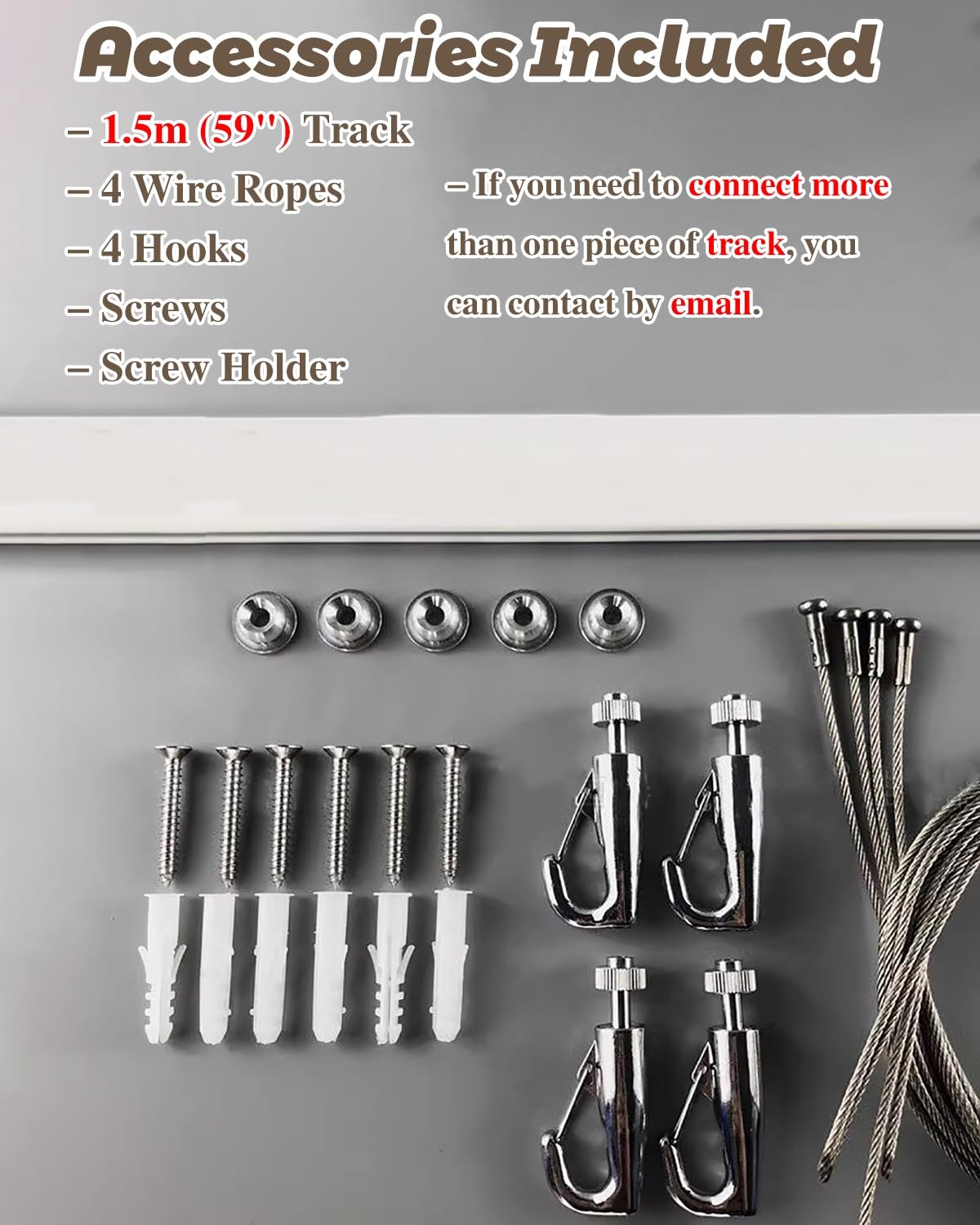 Cimaise Tableau Kit D'accrochage de Tableaux pour Exposition, Crochets et Clous Assortis, Rail Décoratif pour Photos, Studio, Galerie d'art, Etc.(Four Hooks,9.8'/300cm Cable)