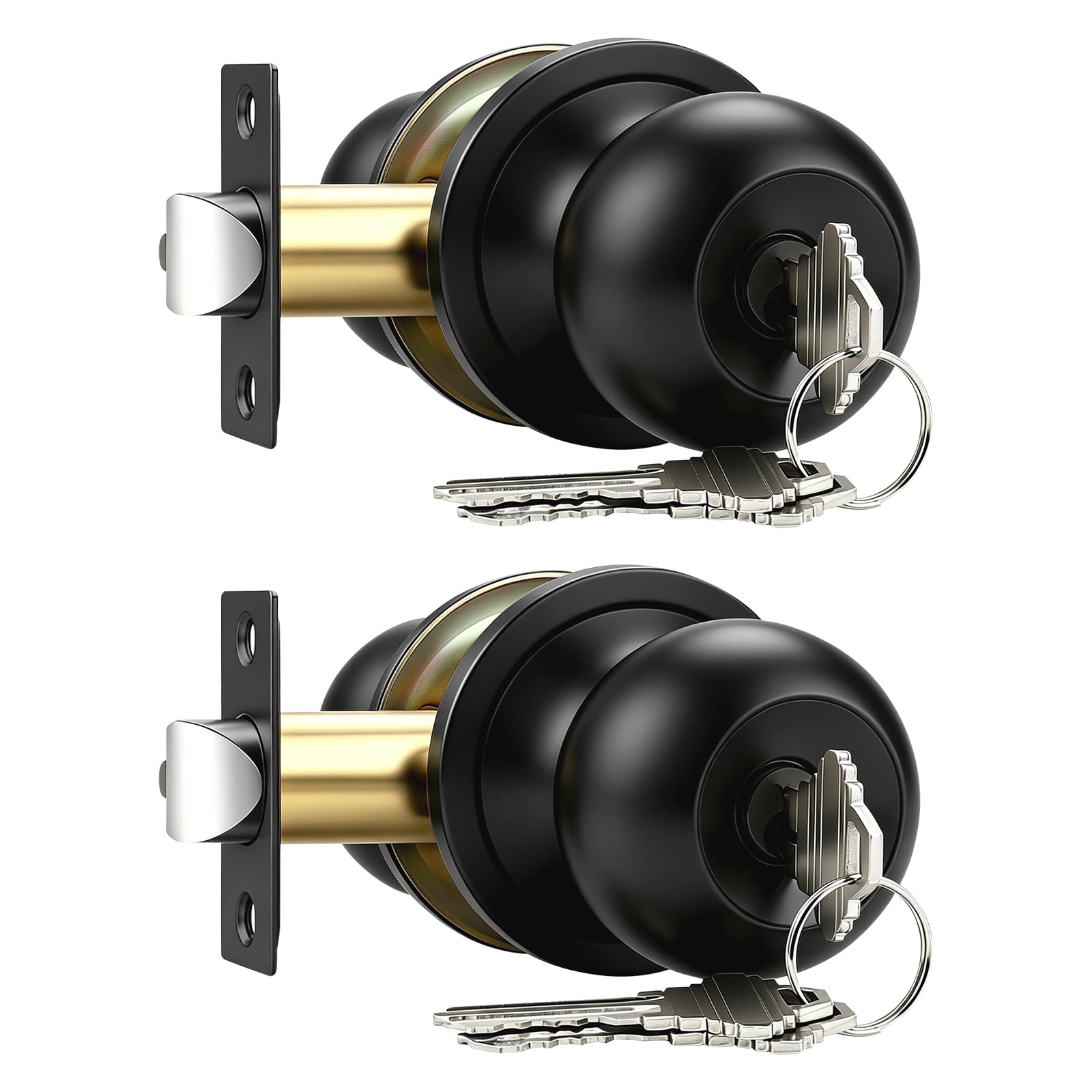 Matte Black Keyed Entry Door Knobs - 2 Pack -1