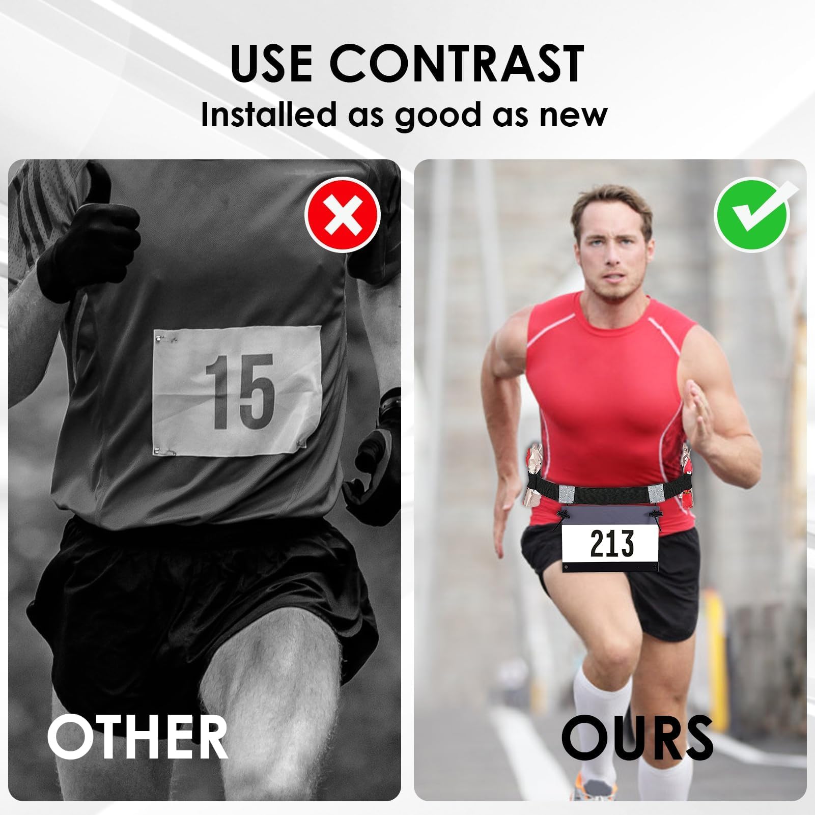 Porte Dossard, Ceinture Running, Numéro de Participant Coureur, pour Marathon Triathlon Ceintures, Porte Dossard Vélo, Léger et Respirant, sans Épingle à Porter, Fixation et Maintien Optimaux (Noir) - 4