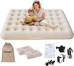 JOYFOX Colchão Inflável Casal 191x137x22cm com Travesseiros e Bomba Elétrica 2 em 1 – Para Uso Doméstico e Automotivo, Ideal para Camping e Viagens