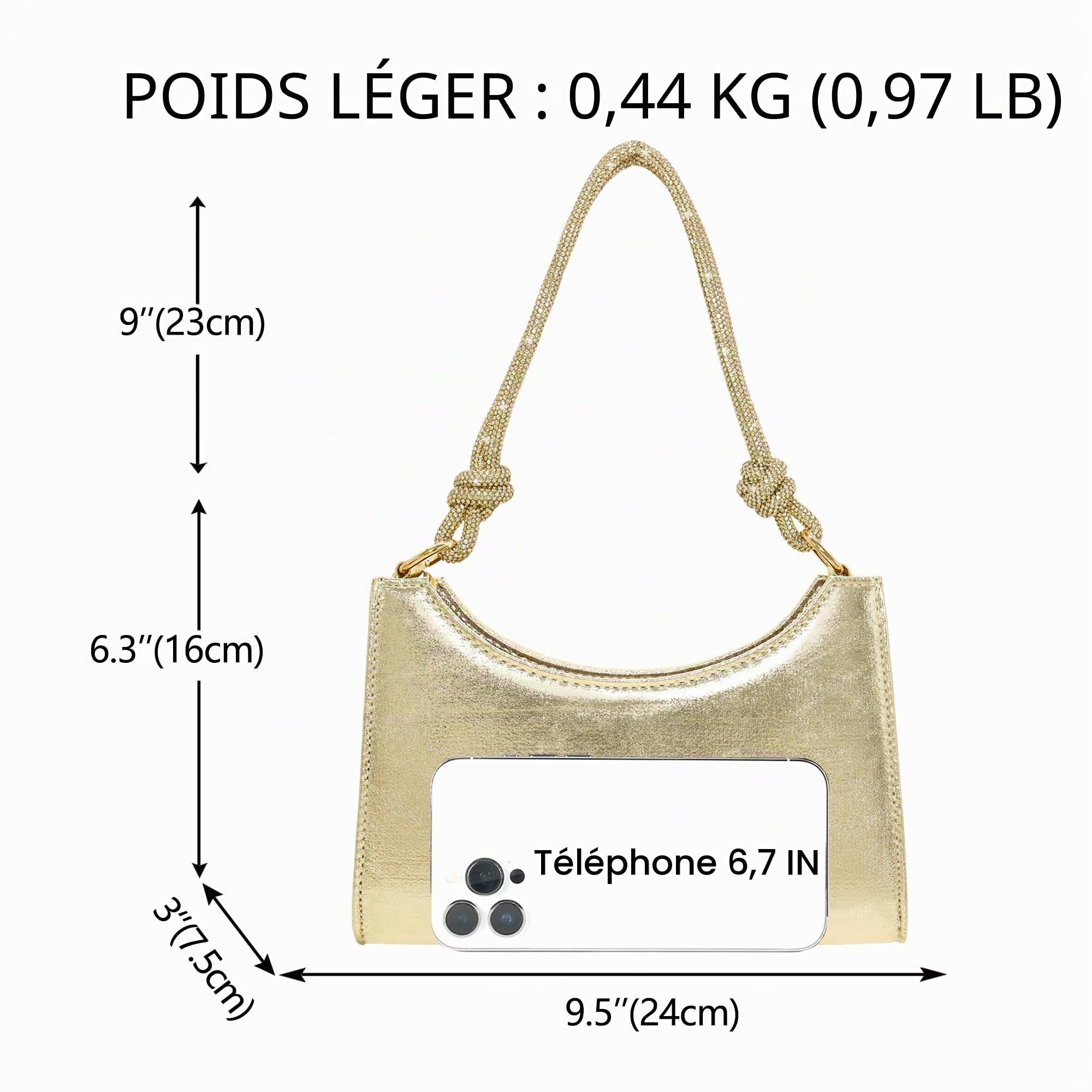 Sac à main élégant pour femme - Sac à main - Sac à main - Sac de soirée - Sac à bandoulière avec bandoulière scintillante