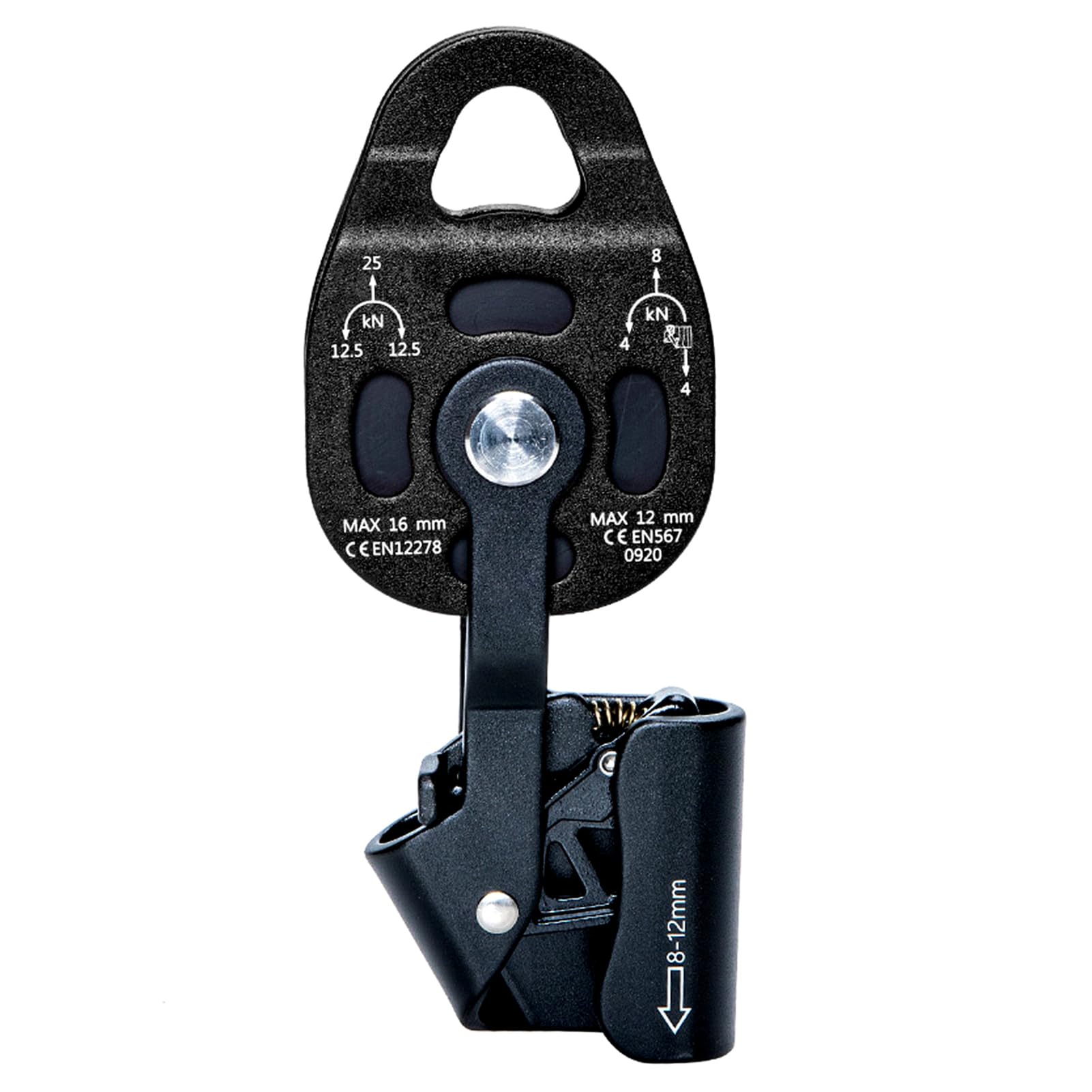 Polea Elevadora Pesada para Rescate de Elevación de Escalada-Rueda Giratoria única 4KN para Montañismo-Adecuada Cuerda 8-12mm (Negro)