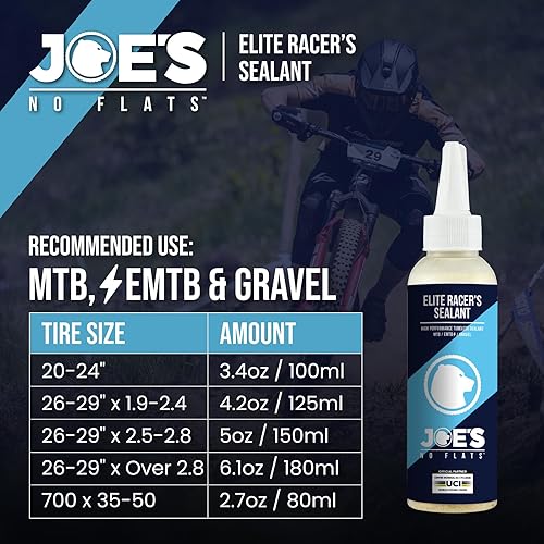Miniatura 3 de JOE'S NO FLATS Sellador Elite Racer para reparación de neumáticos MTB sin cámara, listo para tubos, sellador de prevención de pisos ultrarrápidos