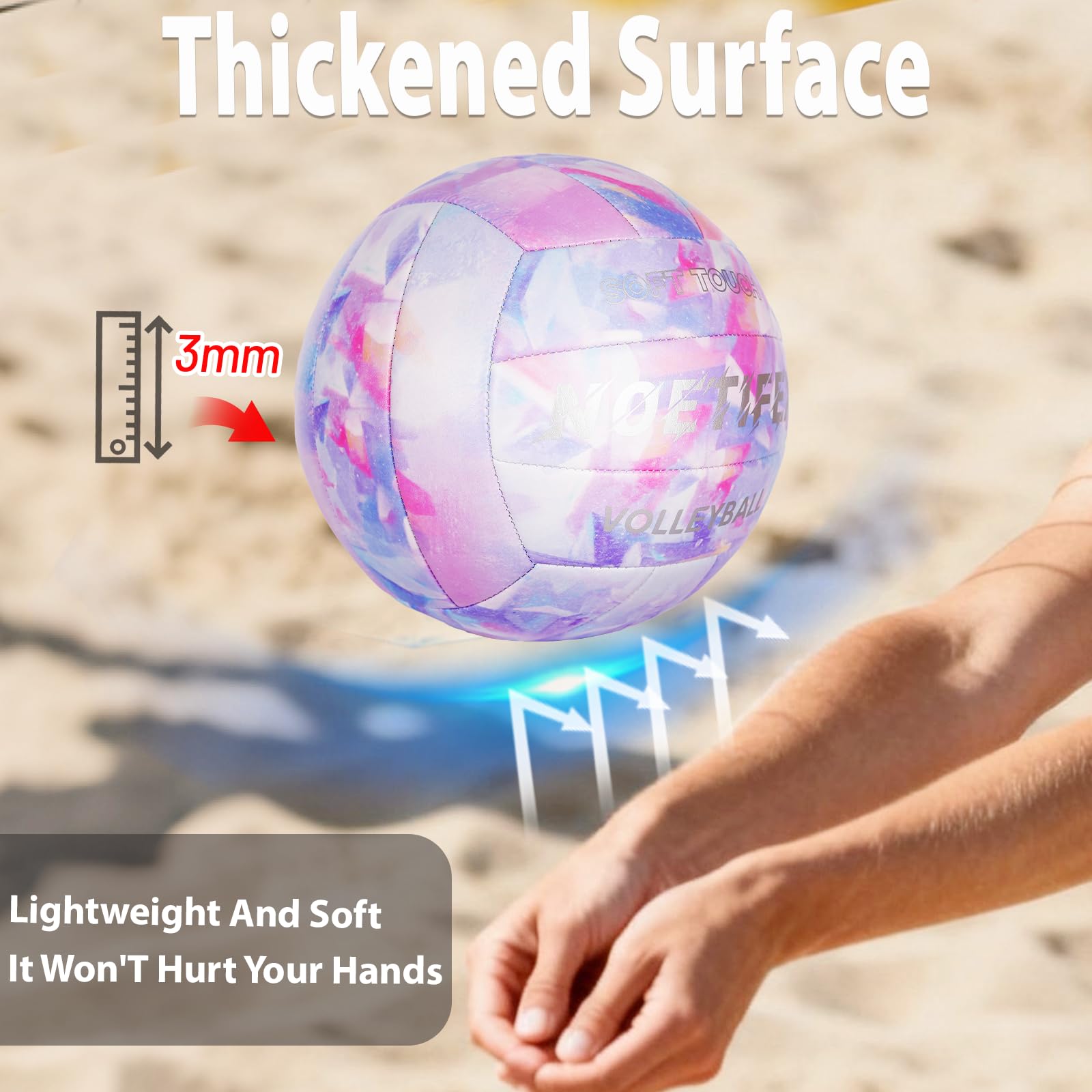 Balón de voleibol de piel sintética suave, tamaño oficial 5, grueso, duradero, para interiores y exteriores, impermeable, para playa, piscina, entrenamiento de gimnasio y juegos, diseño