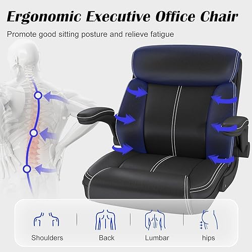 Miniatura 5 de AnyGod Silla ejecutiva con reposabrazos abatibles, soporte lumbar, altura ajustable, respaldo medio con función mecedora para ejecutivos