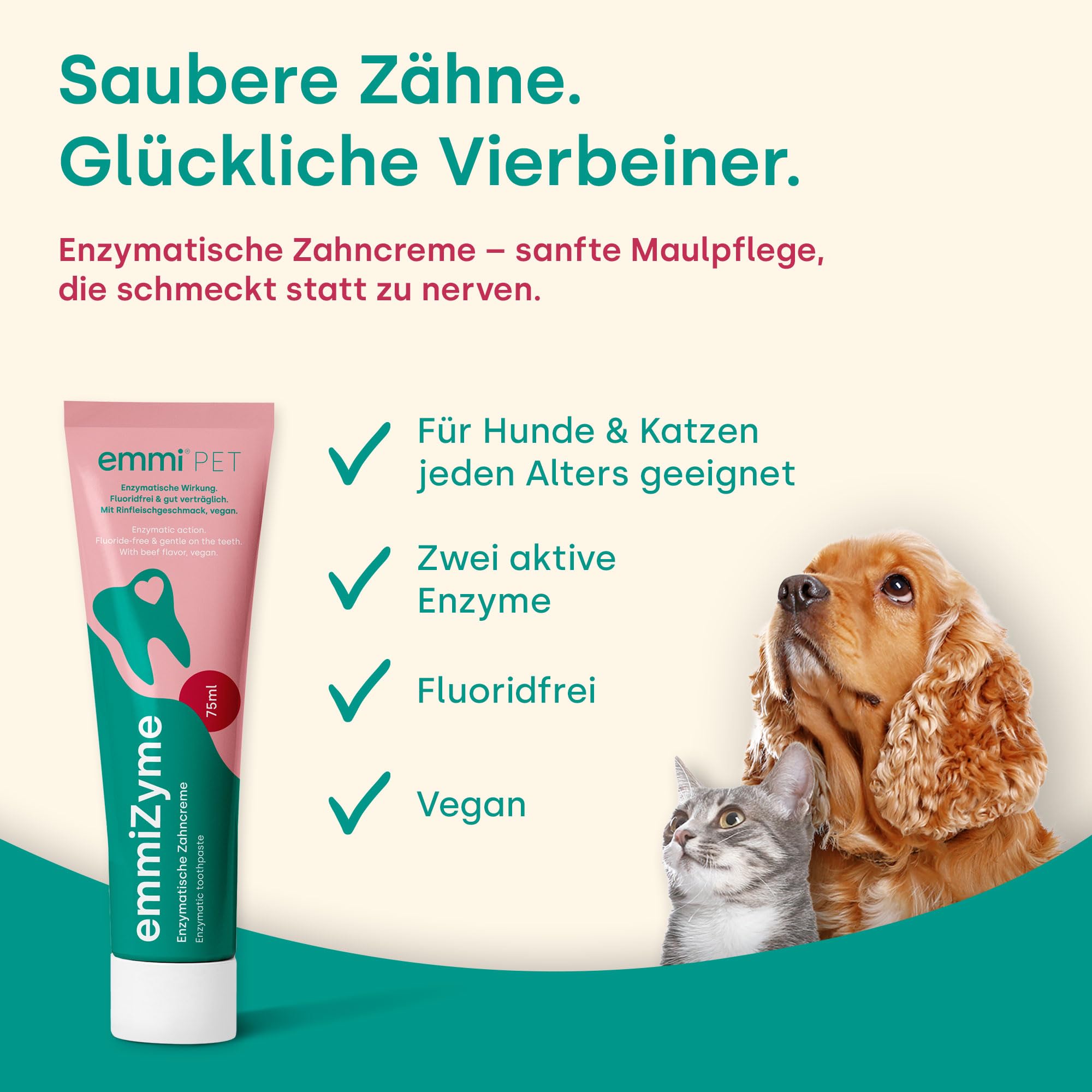 emmi-pet emmiZyme Zahnpflege-Gel für Hunde & Katzen 5 x 75 ml | Enzymatische Zahnpflege für Hunde & Katzen mit Rindfleischgeschmack, vegan, fluoridfrei