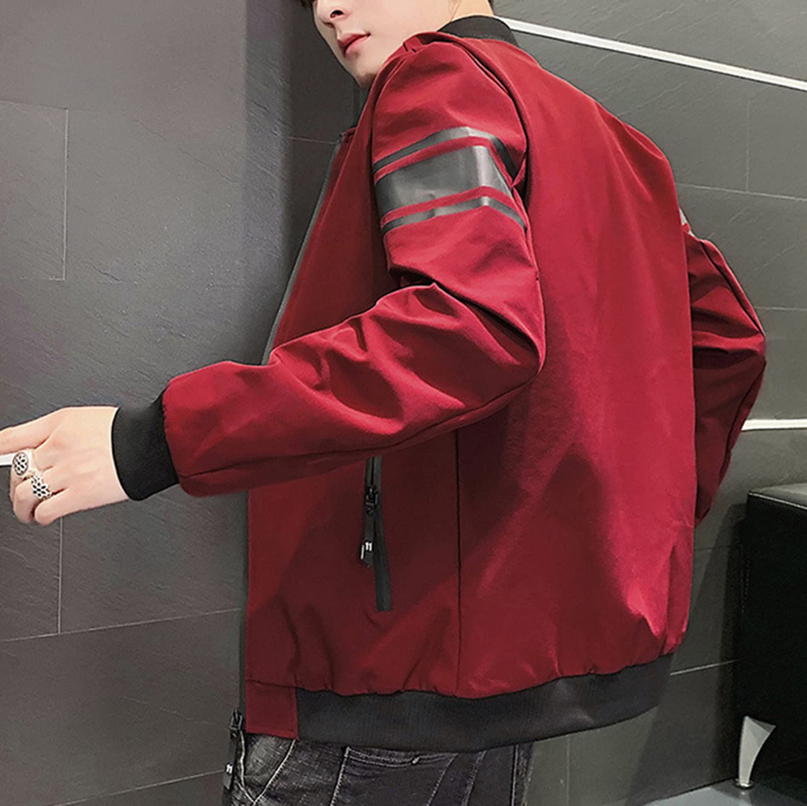 Maiyifu-GJ Men's Full Zip Bomber Jacket Casual Lightweight Active Windbreaker Spring Fall Thin Windproof Coat Outwear (Red,XX-Large)