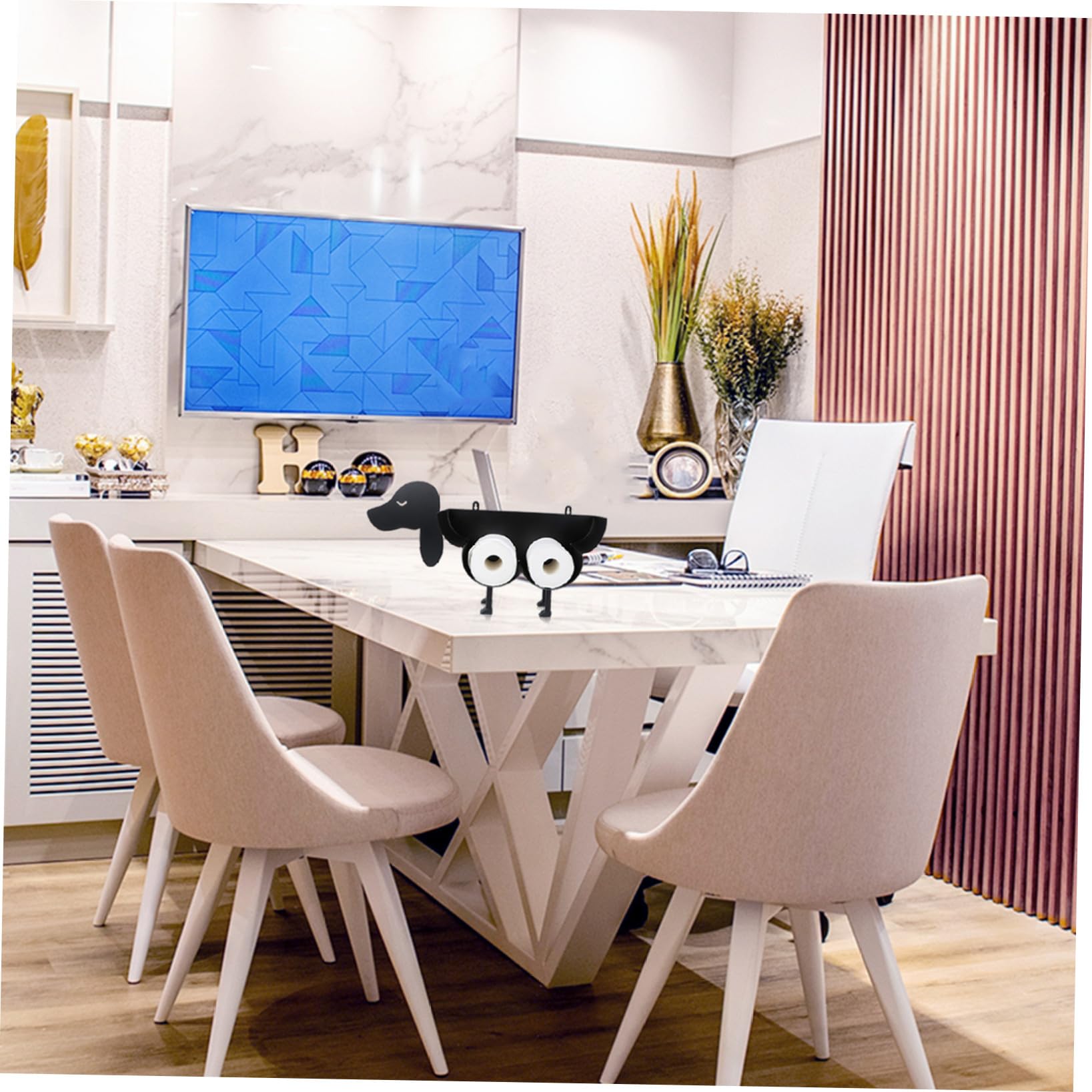 TEHAUX Toilettenpapierhalter und Niedlichem Hundedesign mit Stabilem Boden aus Eisen Moderner Multifunktionaler Organizer für Restaurant und Hotelbadezimmer