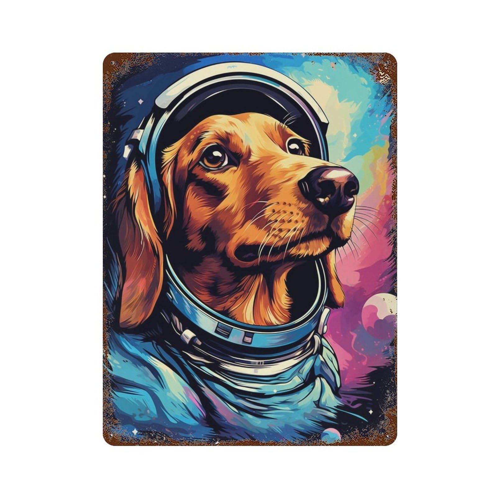 Rust Effect Space Dog Adventure-196 Rusty Metal Tin Sign 15.7"x11.8", Industrial Home Decor for Living Room, Hallway And Home Decor