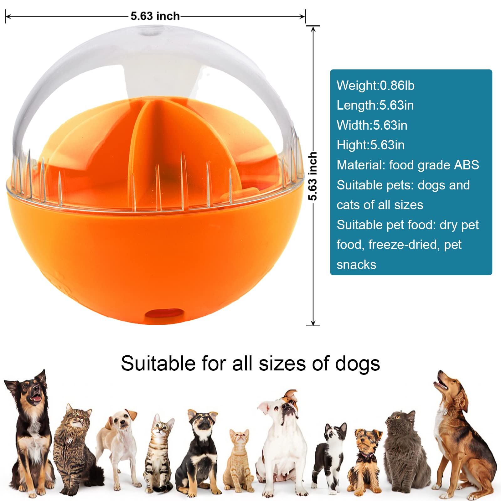 Cdycam Dog Treat Ball Treat Dispensing Interactive Toys for Dogs Squeaky Dog Puzzle Toy for Boredom Slow Feeder (Orange) - Image 2