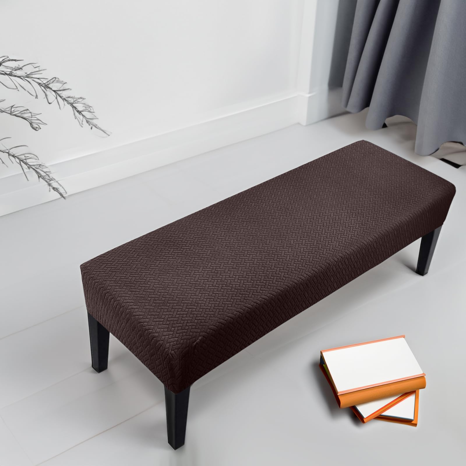Zooody Waterproof Rectangle Stretch Bench Slipcover Protector - Dining Room Kitchen Washable Brown Bench Cover