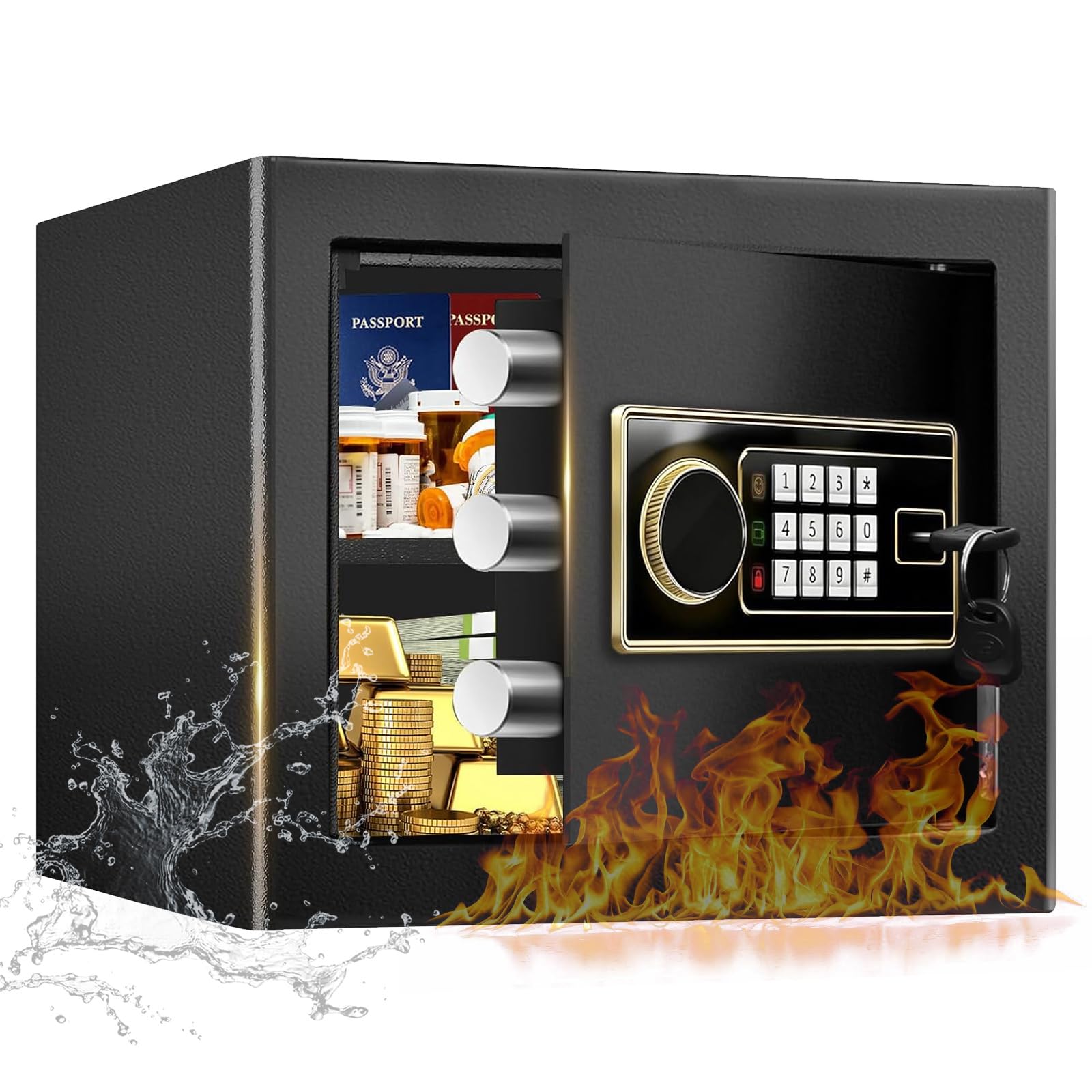 Photo 1 of ***MISSING KEY*** 1.4 Cuft Small Fire Safe Box for Home, Security Safe Box Fireproof Waterproof with Digital Keypad and Key Lock, Anti-Theft Home Safes Water Fireproof for Documents Money Valuables