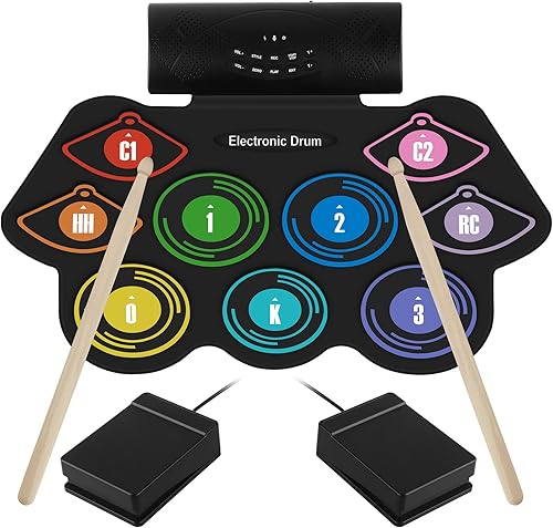Kit de tambor eléctrico de mesa de tambor eléctrico recargable enrollado a mano, juego de tambor electrónico de silicona, almohadilla gruesa,