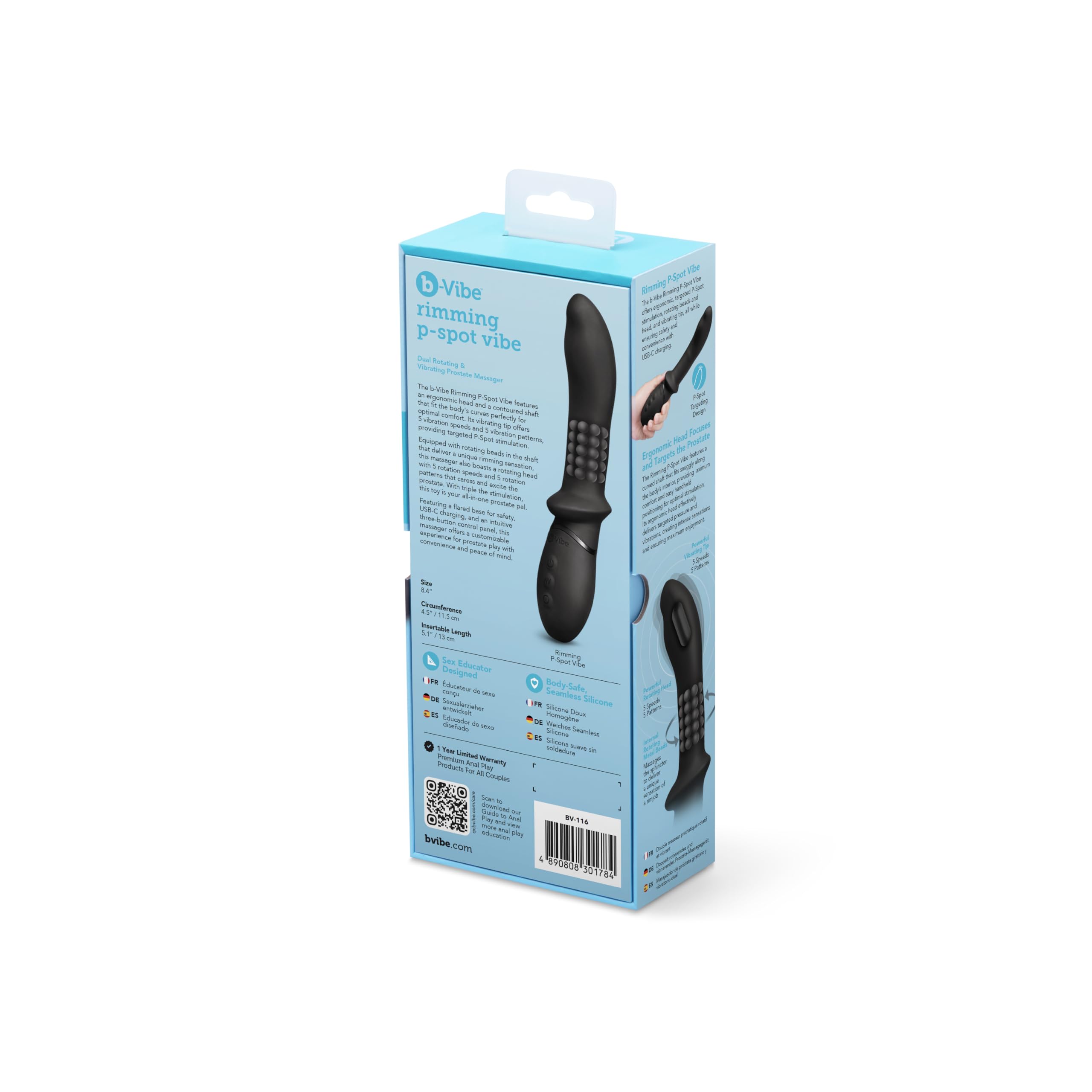 b-Vibe Rimming P-Spot Vibe Rotierende Perlen Prostata-Massagegerät mit Vibrations- und Rotationskontrolle