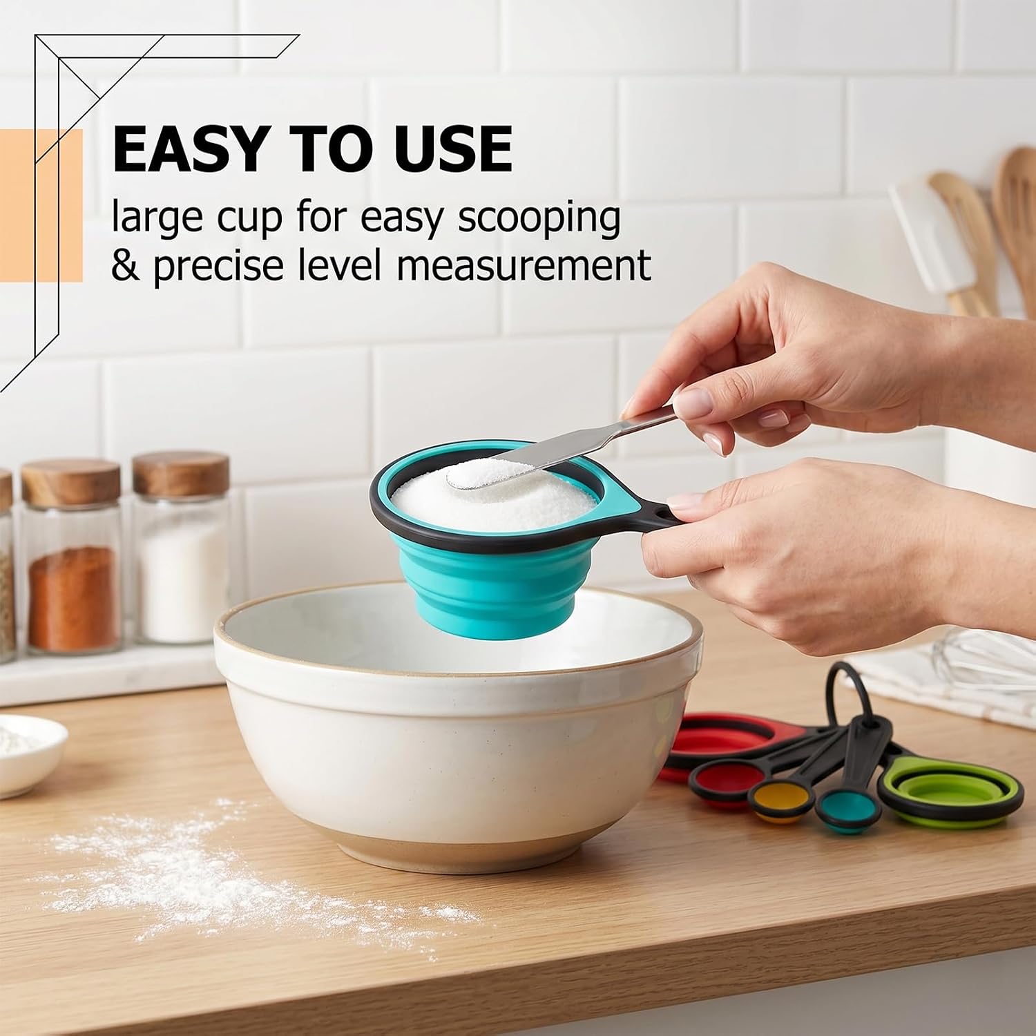 Collapsible Measuring Cups 8 Piece Set Silicone Spoons For Baking Cooking