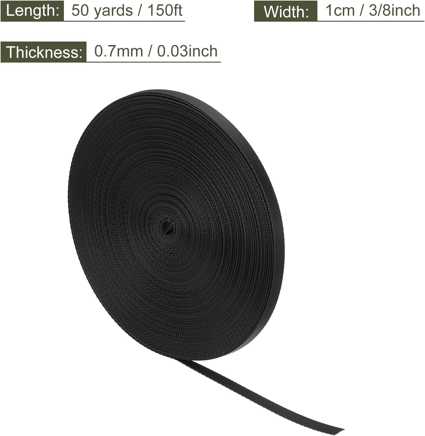 MECCANIXITY Flat Nylon Webbing Strap 3/8 Inch 50 Yards Polypropylene Webbing Black for Backpack, Luggage-Rack, Outdoor Climbing, DIY Craft