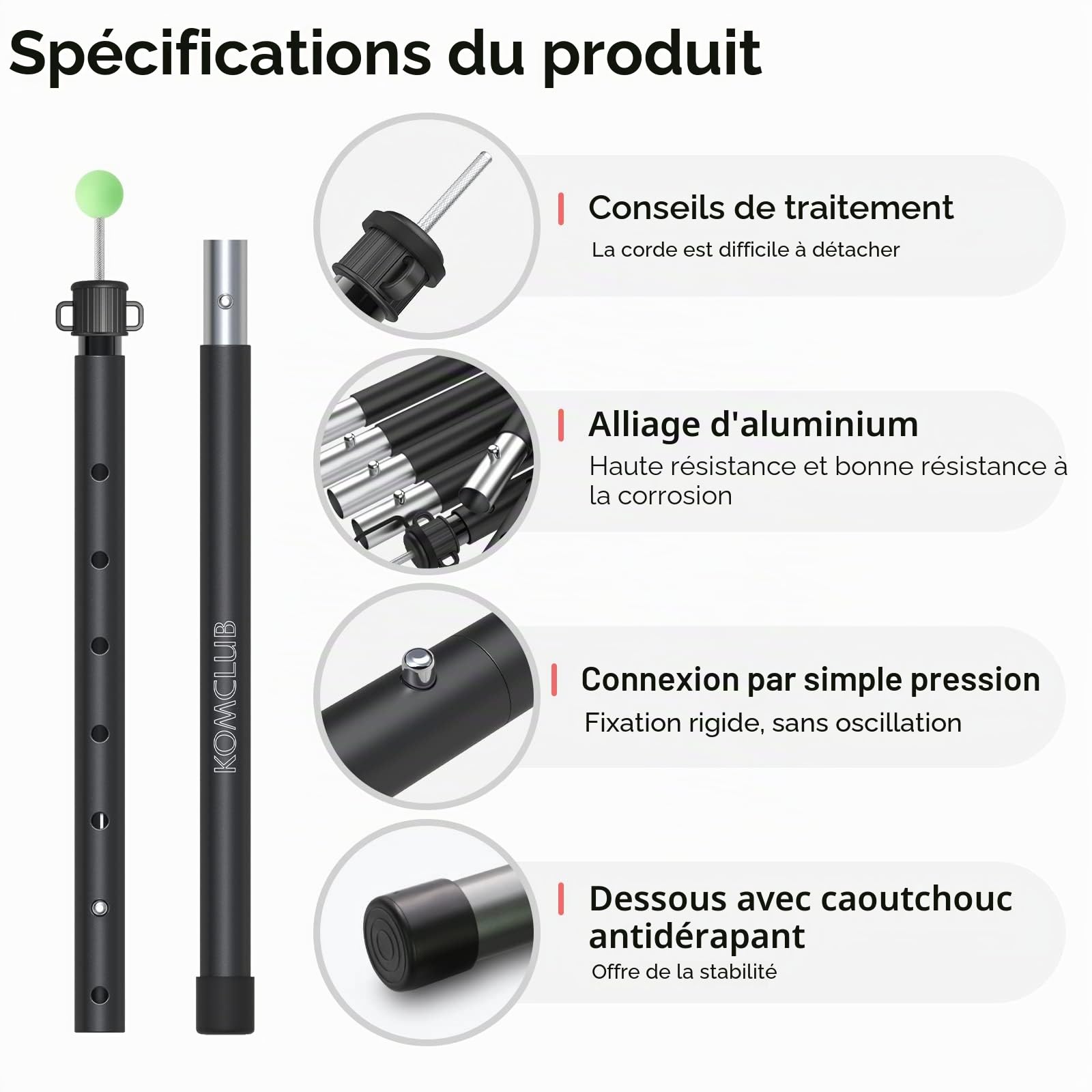 KOMCLUB Lot de 2 barres de tente télescopiques en aluminium de différentes longueurs de 210/250 cm pour tente, bâche, voile d'ombrage ou bâche