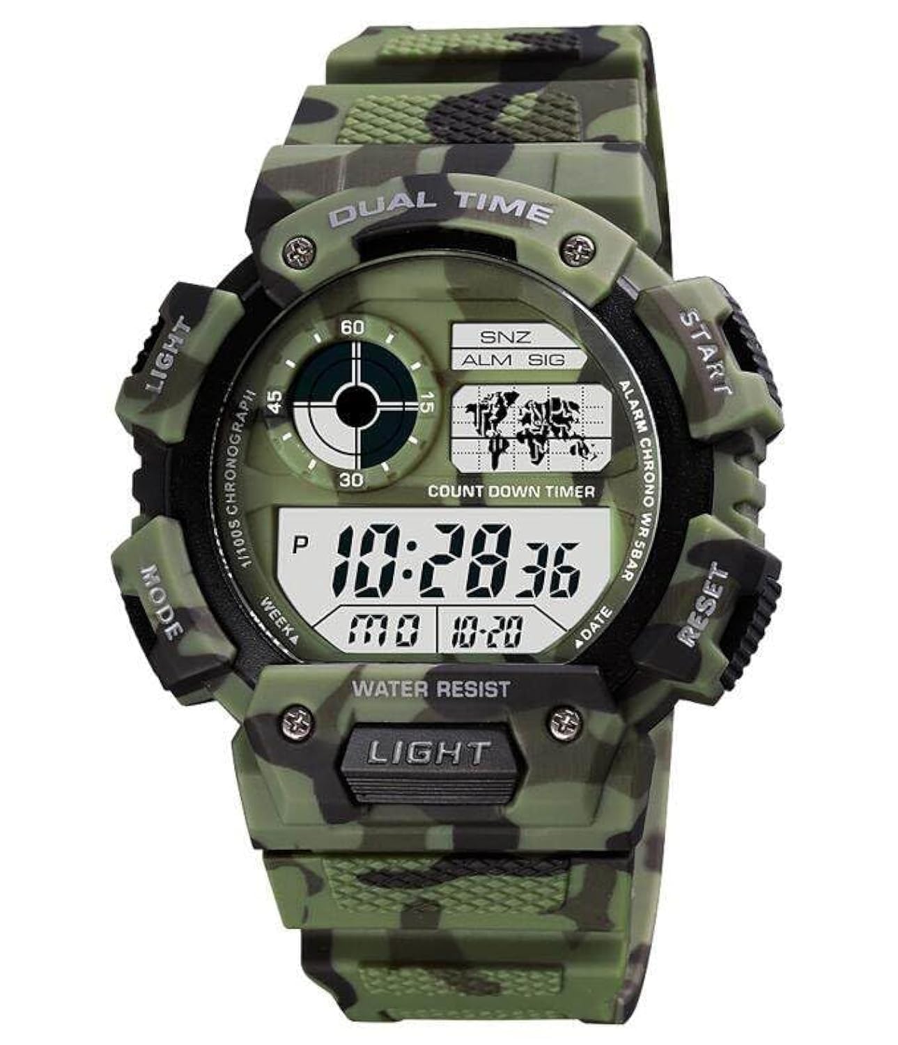 ROSEBEAR Men's Digital Quartz Watch, 50 m Waterproof Electronic Sports Watch, Dual Time Luminous Outdoor Digital Watches, PU Strap