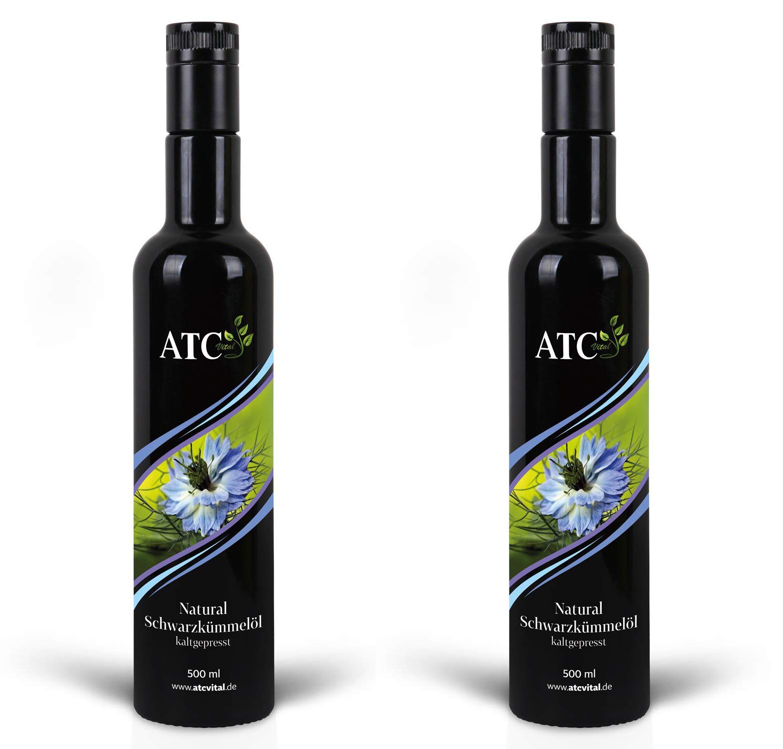 ATC Vital olej czarnuszki tłoczony na zimno olej z prawdziwych nasion Nigella Sativa – łagodny smak – naturalny – bez dodatków – tylko w fioletowym szkle 1000 ml – 1 l (2 x 500 ml))