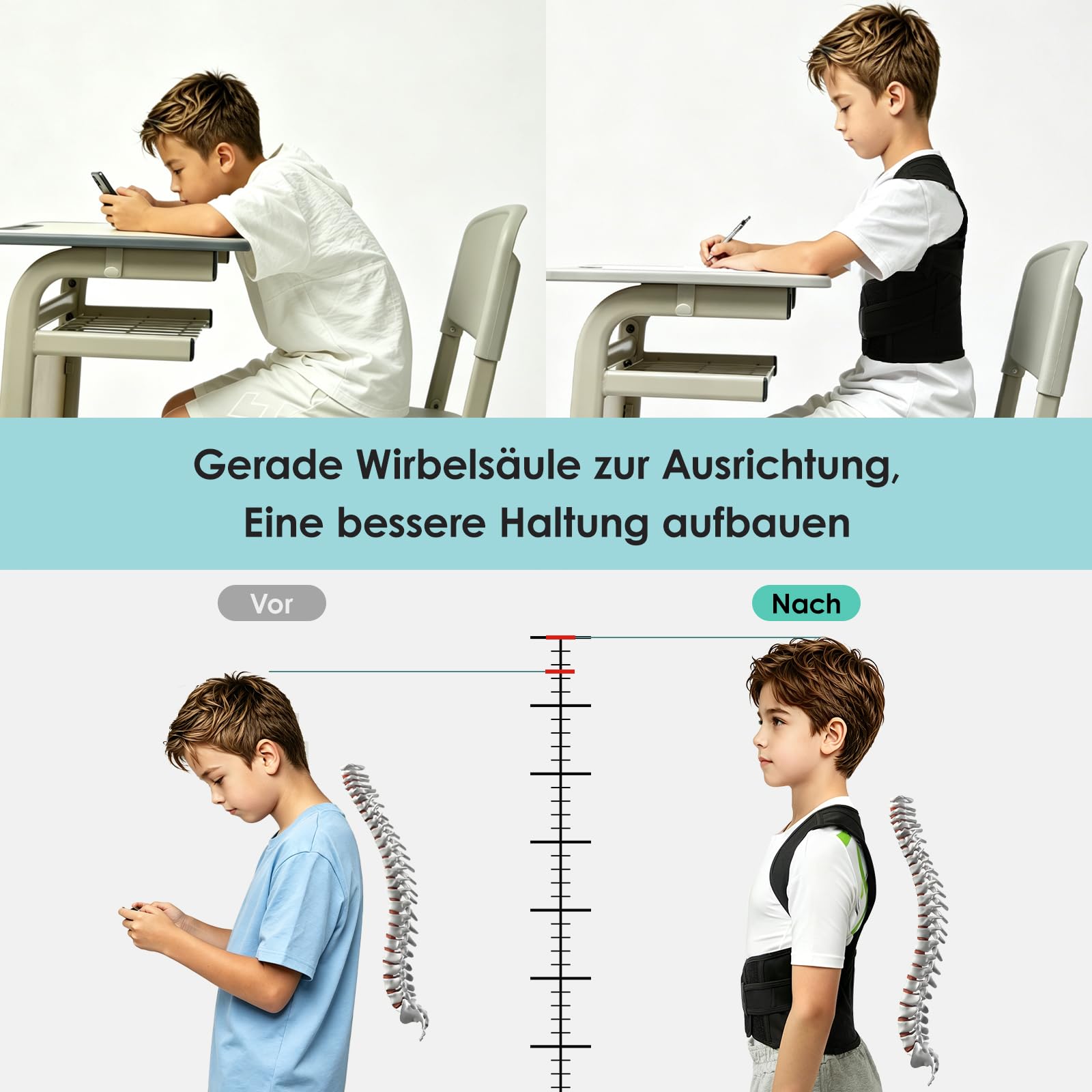 babaka Rücken Geradehalter Rückenstützgürtel Haltungskorrektur für Kinder und Erwachsene, Verstellbarer Haltungstrainer Rückengurt für Schulter Nacken Rückenstütze (M)