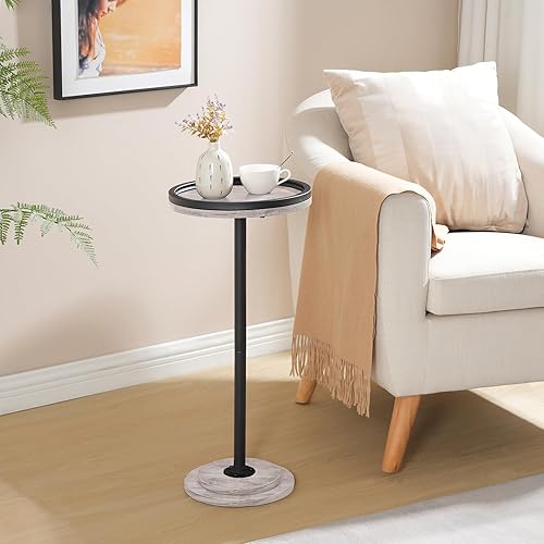 Miniatura 8 de HOOBRO Mesa auxiliar redonda pequeña, mesa de bebidas, mesa de café Martini con acento de pedestal para espacios pequeños en sala de estar,