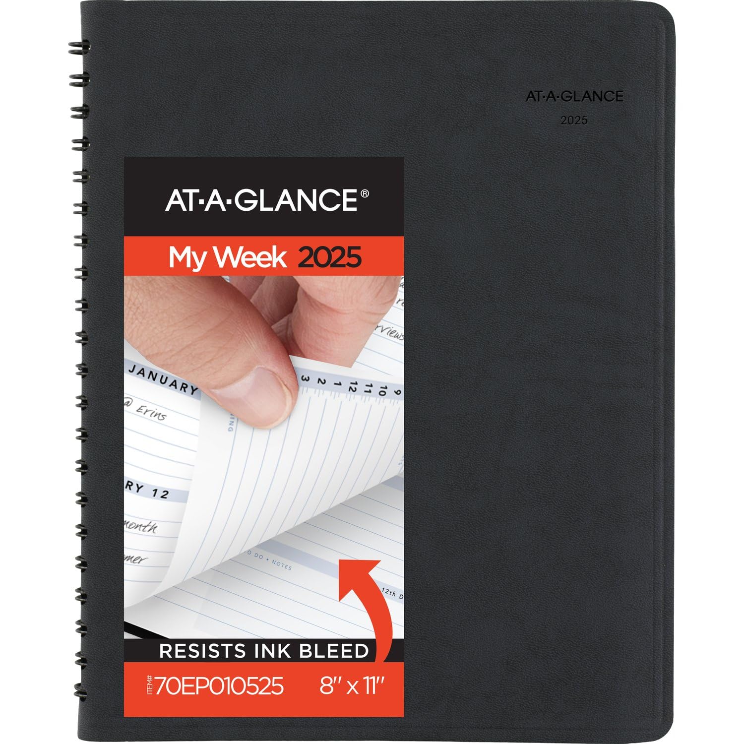 AT-A-GLANCE 2025 Appointment Book Planner, Weekly, 8" x 11", Large, The Action Planner, Black (70EP010525)