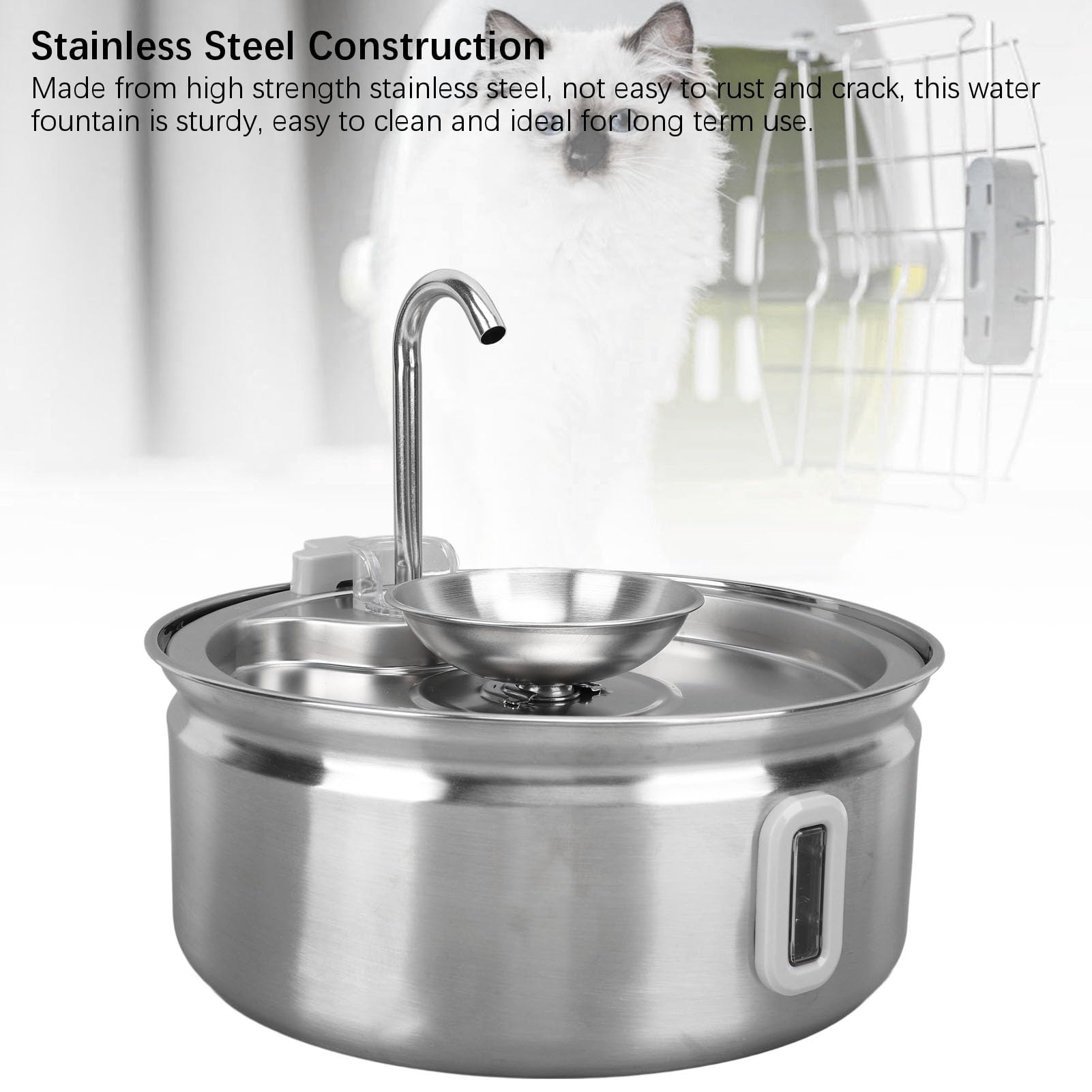 Fuente de Agua para Gatos de Acero Inoxidable, Dispensador Automático de Agua para Mascotas de 3,2 L con Ventana, Dispensador Automático de para Perros, Bomba de