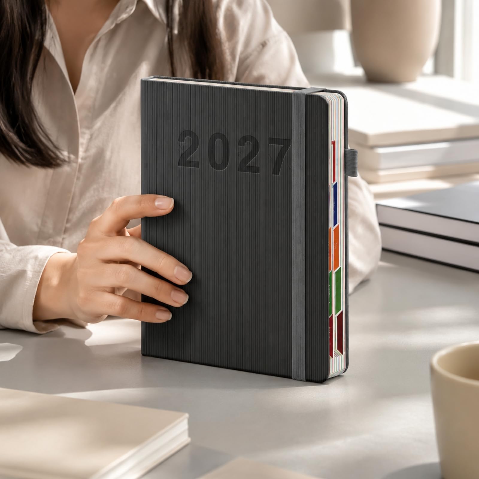 TISHITA Planner Giornaliero 2027 Leggero | A Righe, Taccuino con Copertina in PU, Multifunzionale, Calendario, per Ufficio, Lavoratori,