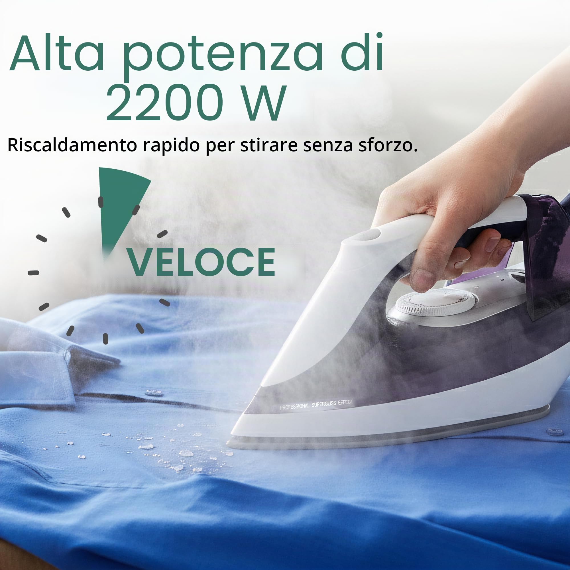 Emerio Ferro da stiro a vapore, 2200 Watt, 5,5 bar, capacità di 1500 ml, potenza massima 200 g, serbatoio rimovibile per una facile ricarica, termostato regolabile, piastra in ceramica | SG-123562