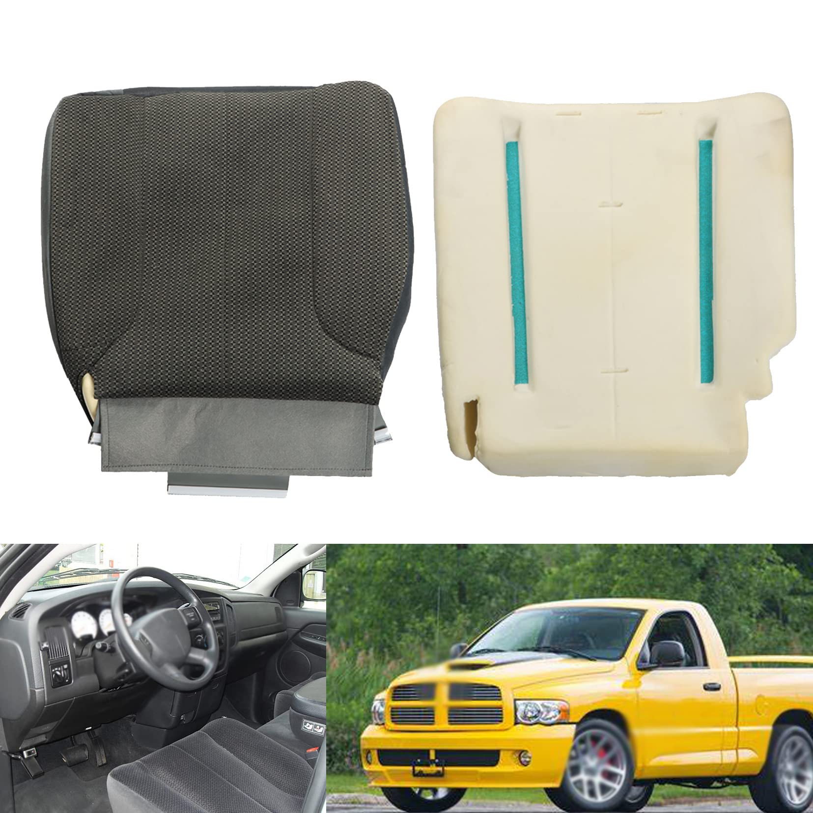 SEBLAFF Black Cloth Seat Cover + Foam Cushion Driver Side Replacement for 2002-2005 Ram