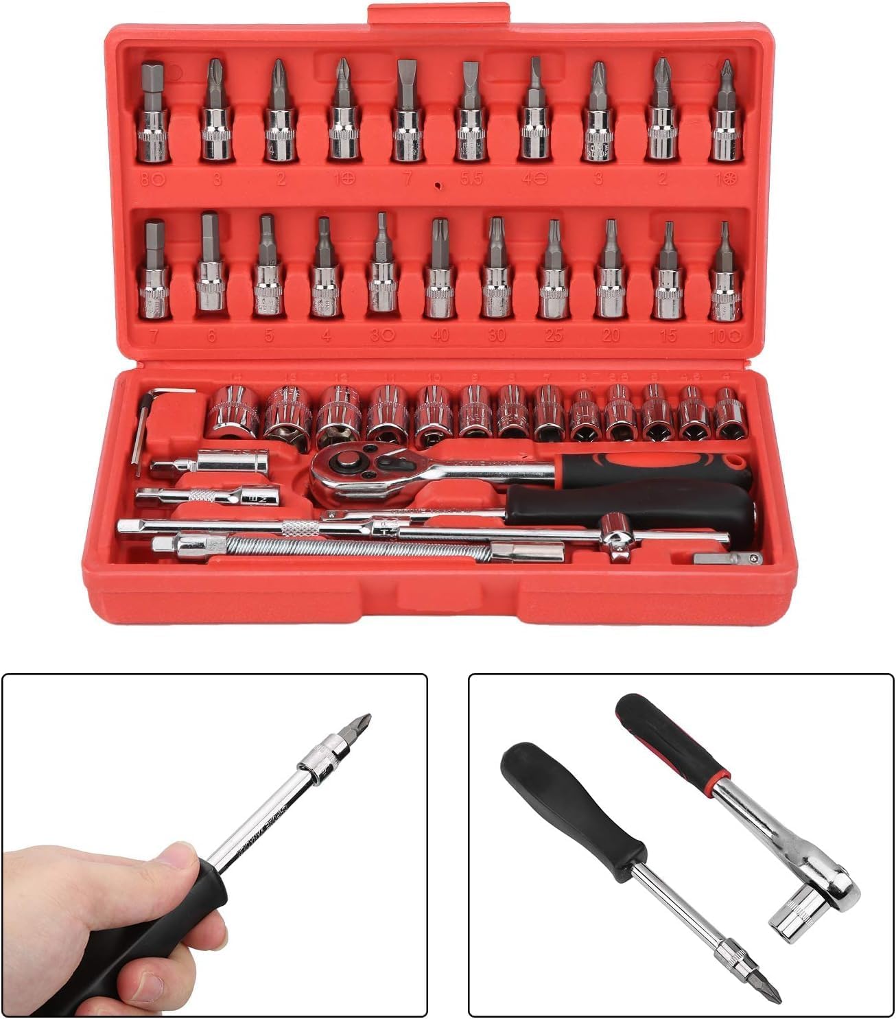 Pamidhar 46 in 1 Pcs tool kit & Screwdriver set and Socket Set Wrench Set Multi Purpose Combination Tool Case Precision Socket Set, Combination Vanadium Steel 3