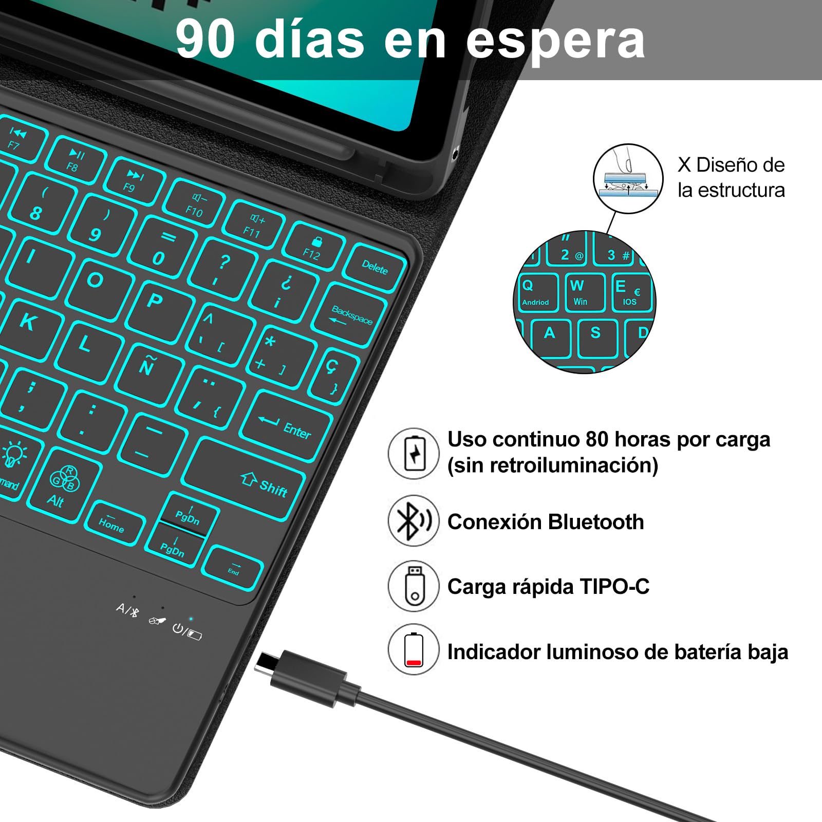 Funda Teclado para Samsung Galaxy Tab A11 Plus/A11+/A9 Plus/A9+ 11 Pulgadas