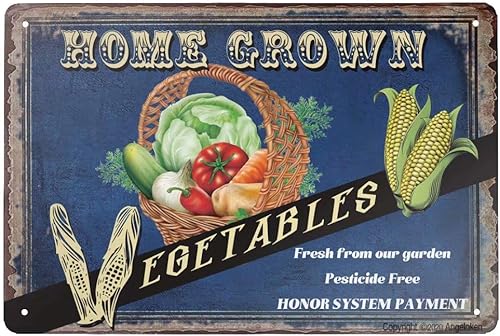 angeloken Letrero de metal retro vintage con diseño de verduras cultivadas en el hogar, sin pesticidas, sin pesticidas, para el hogar, cocina, bar,