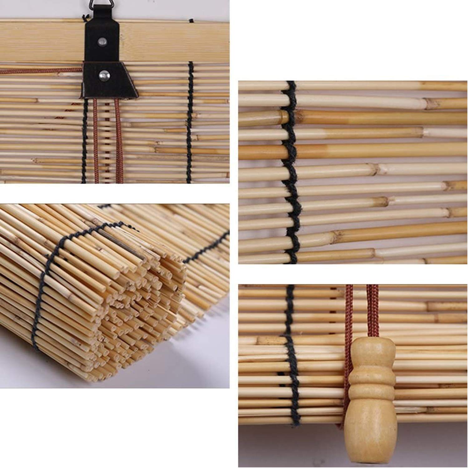 Stores Enrouleurs en Roseau Naturel,Rideau en Bambou Rétro Pare-Soleil,Paille Rideau de Levage,Volets Roulants Tissé à Main,pour Extérieur/Intérieur/Balcon/Décoration,Personnalisé