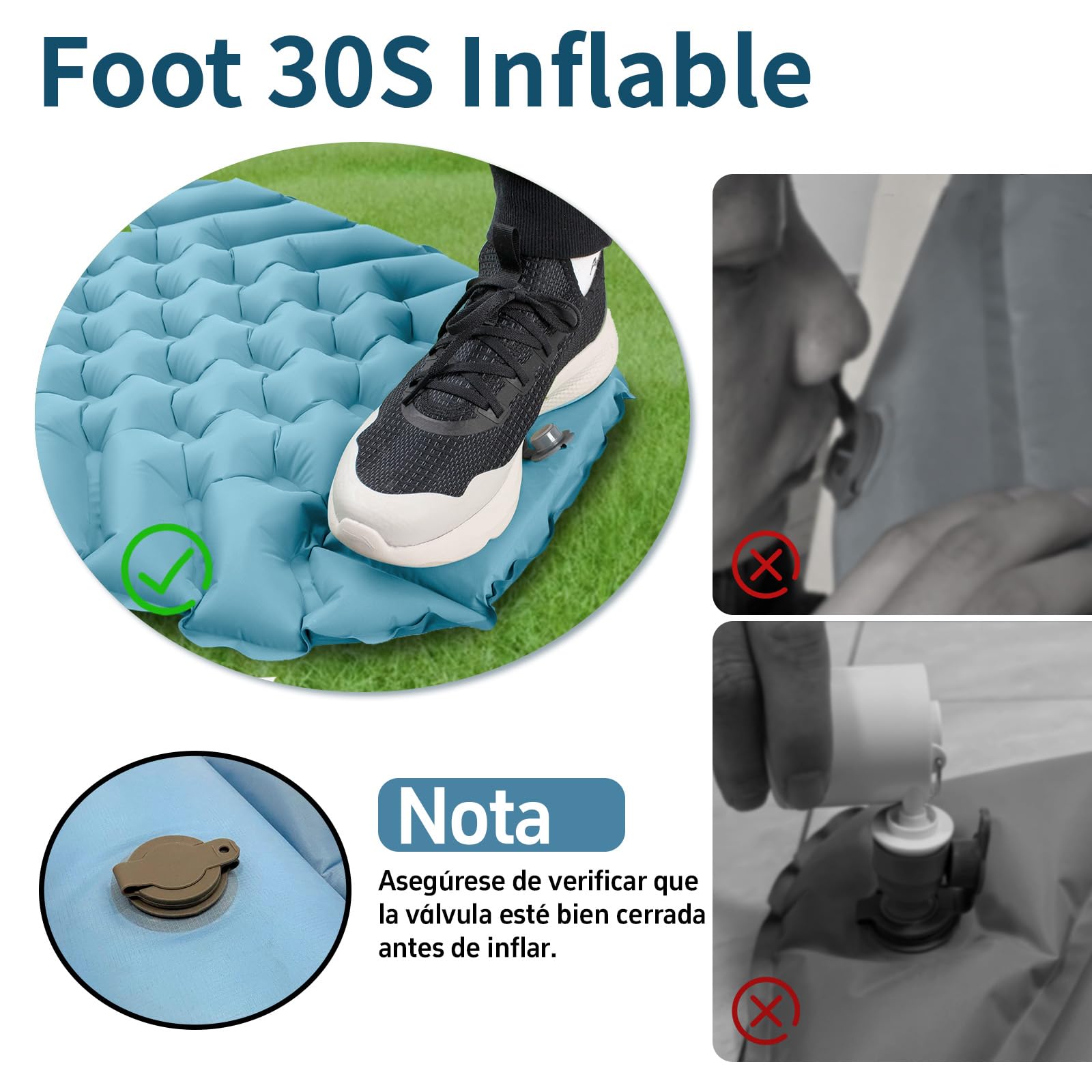 Colchón Inflable Ultraligero (Almohada). Colchón Inflable portátil para Playa, Camping y Senderismo. (Azul)