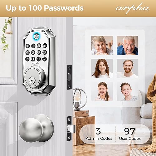 Miniatura 6 de ARPHA - Juego de cerrojo de entrada sin llave con asa, puerta inteligente de huellas dactilares de 100 códigos con control de aplicación, bloqueo