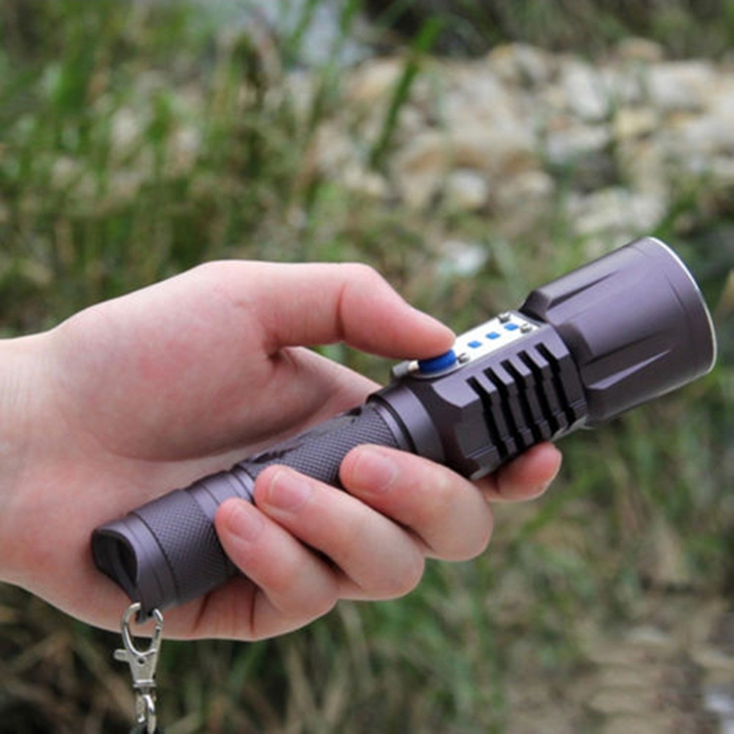 WindFire Waterproof Tactical 5 Modes CREE XM-L2 LED 1200LM USB Rechargeable Flashlight 18650 Battery Power Bank Lamp Light Micro USB Input, USB Output with Power Indicator for Camping Travalling