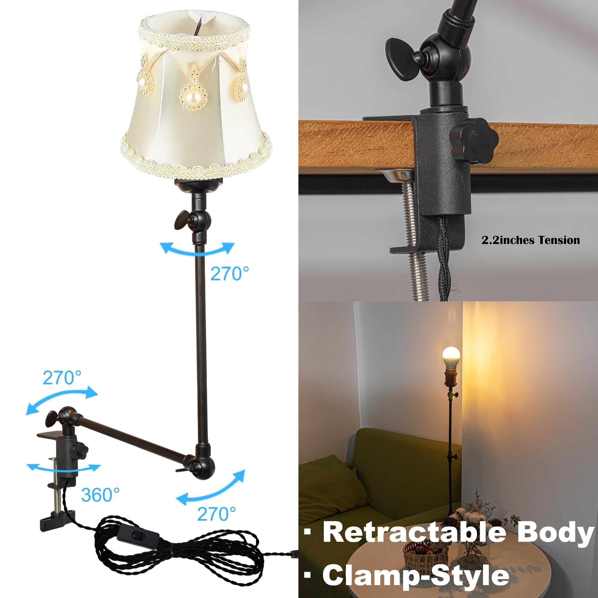 Klemmleuchte mit Fernsteuerung,1 Packung Leselampe mit 2,5 m Kabel, Dimmbar Nachttischlampe,Augenpflege Schreibtischlampe für Büro Heimgebrauch, E27 Lampenhalterung - DZ0332/13