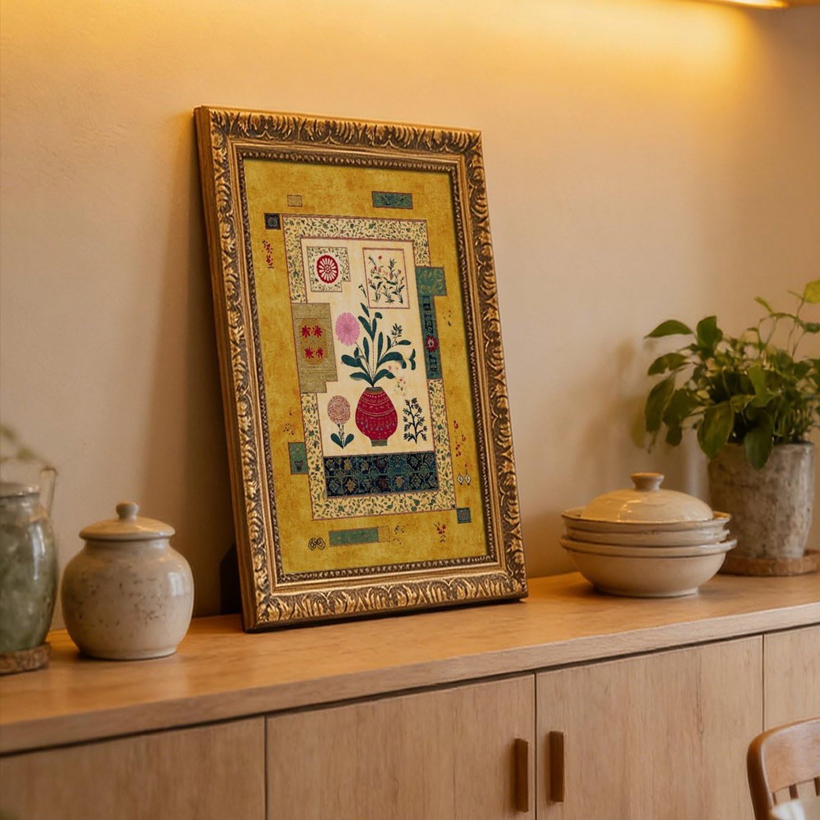 AYINUER Kunstdruck auf Leinwand mit persischem Blumenmuster, für Büro, Dekoration, Geschenk | 30,5 cm L x 45,7 cm B, Retro-Goldrahmen, mehrere Größen, mehrere Rahmenstile, Wandkunst, Dekobild, Schlafzimmerdekoration