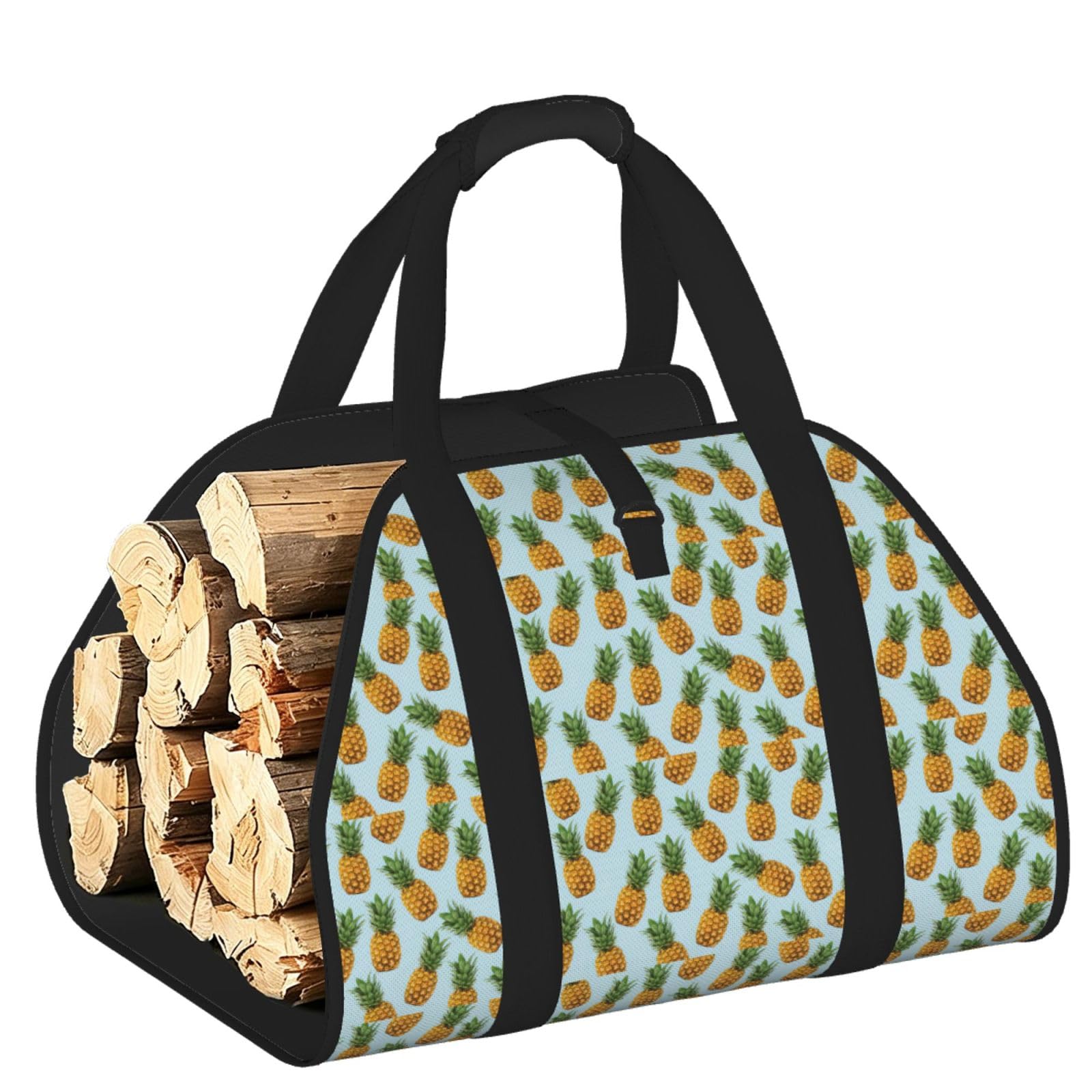 Ayyqwe Black Pineapple.] Print Firewood Bag Wood Waterproof Versatile Camping Picnic Storage Daily Home