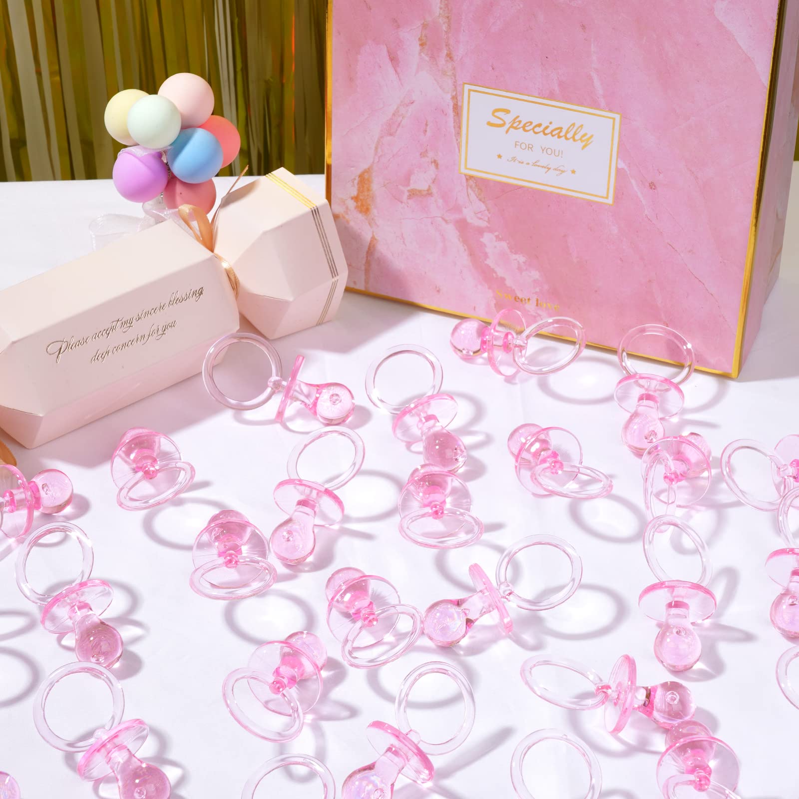 50 chupetes de plástico de 2.75 pulgadas para baby shower, baby shower, espectáculo de género, decoración de fiesta, bricolaje, baby shower, regalo de fiesta de cumpleaños (rosa)