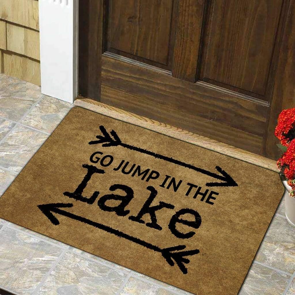 Funny Door Mat Non-Slip Back Rubber Entry Way Doormat Outside | Go Jump in The Lake | Standard Outdoor Welcome Mat | Patio Home Office Indoor | Non-Woven Fabric 18 Inch x 30 Inch